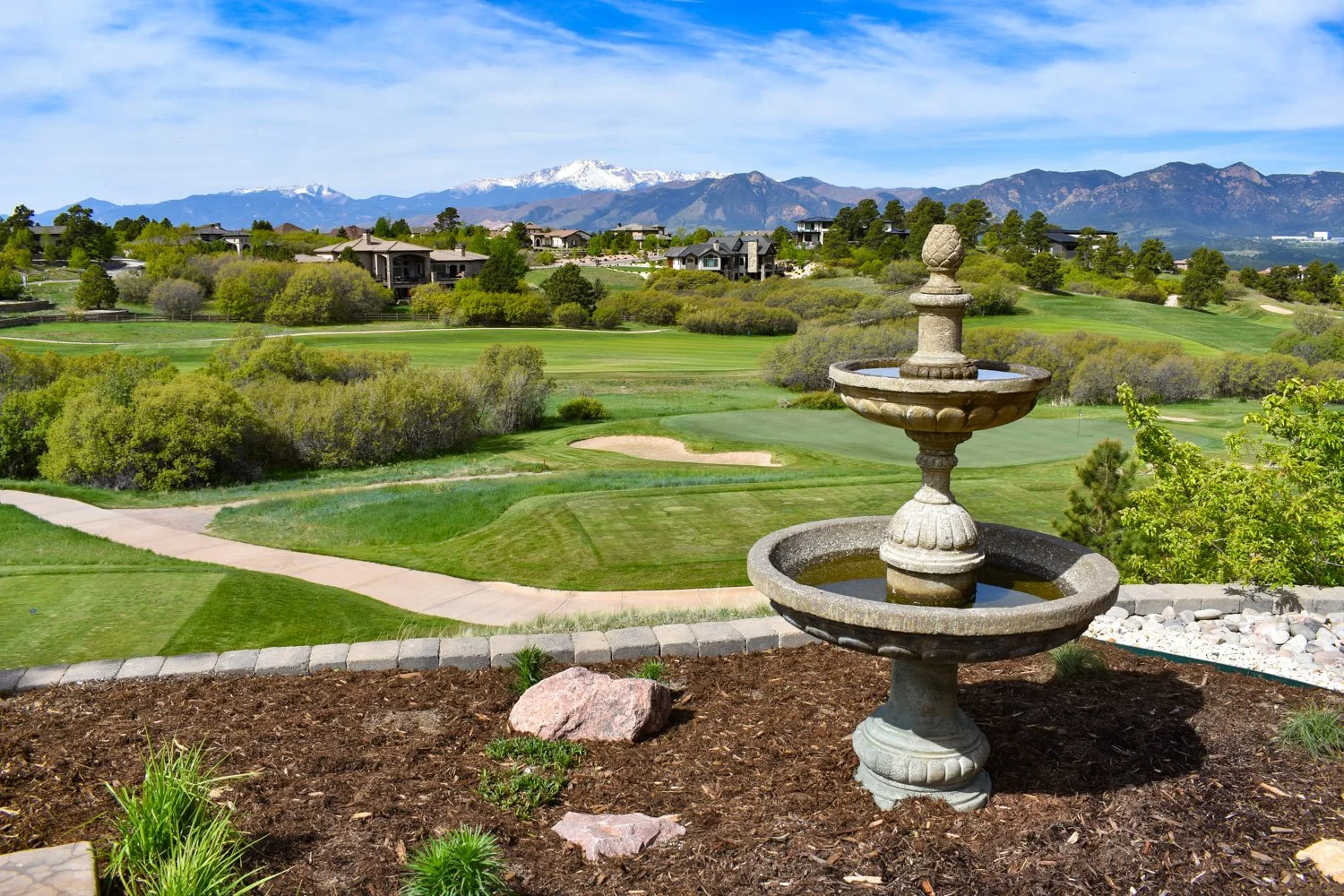 View of the mountains and back 9 holes from the steakhouse courtyard