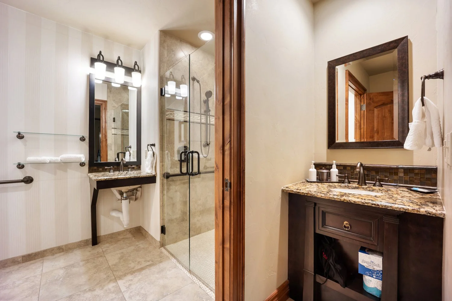 ADA compliant bathroom and shower accommodations in the double queen room