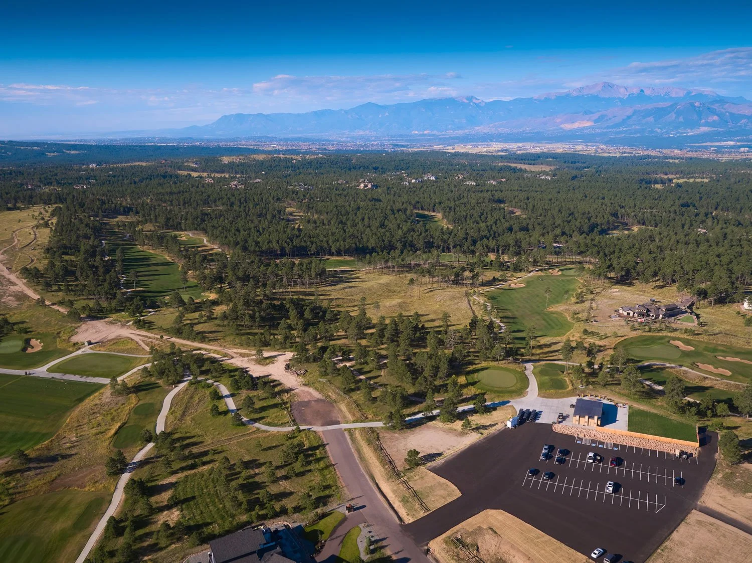 aerial view of north clubhouse and black forest landscape