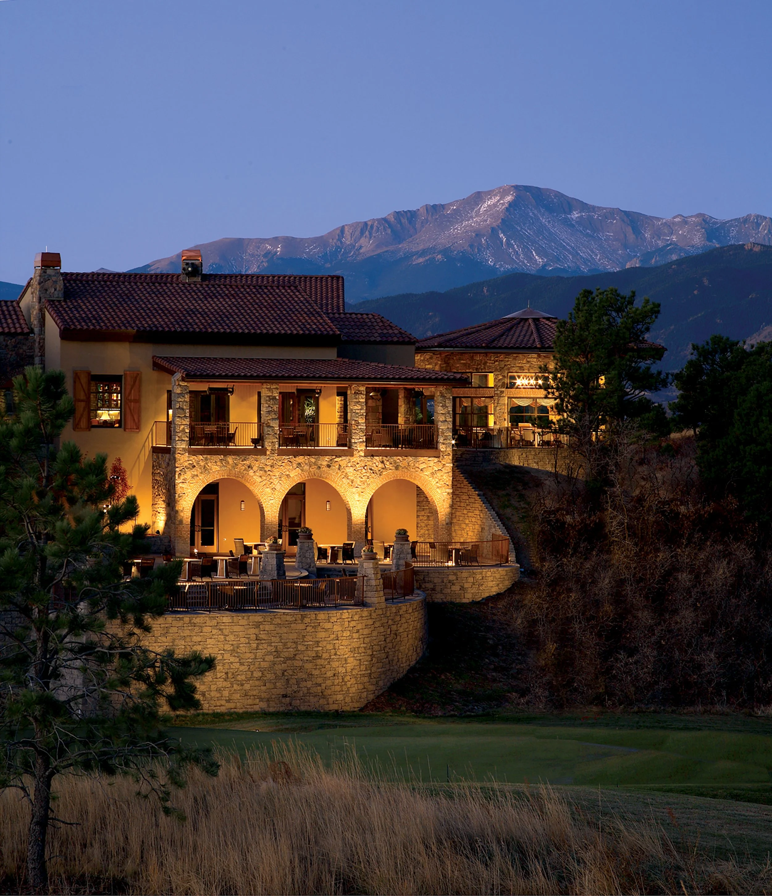 clubhouse exterior at night