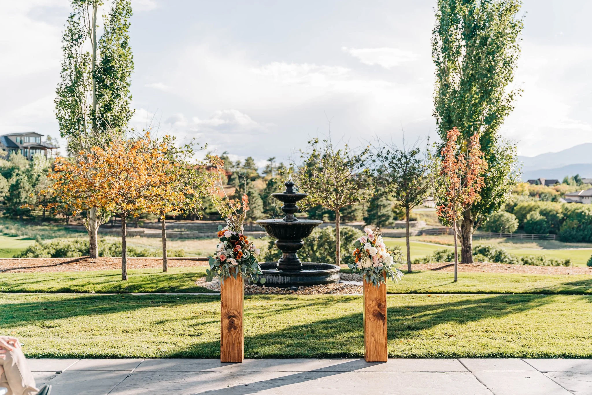 Fall Ceremony on courtyard patio with fountain