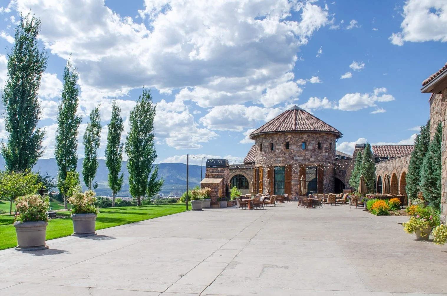 courtyard with bistro lights