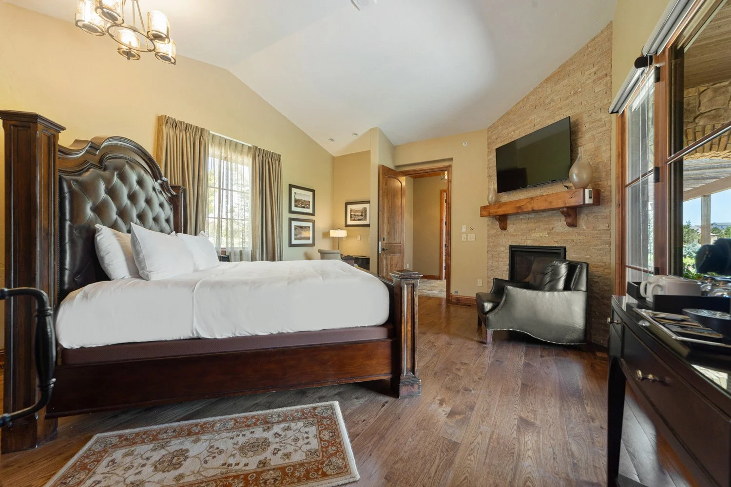 king bed in villa with on-suite bathroom