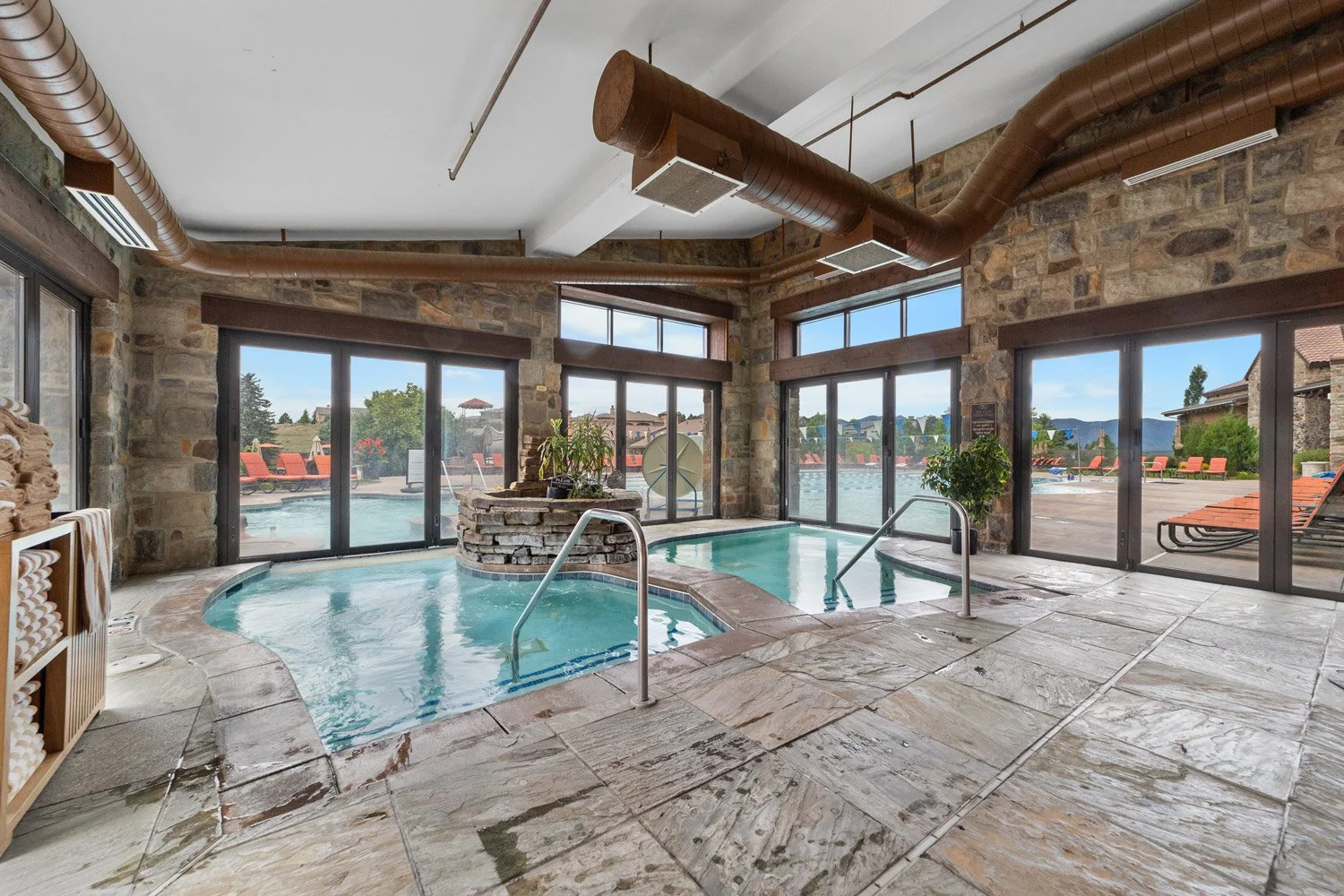 seasonal pool entrance and hot tub