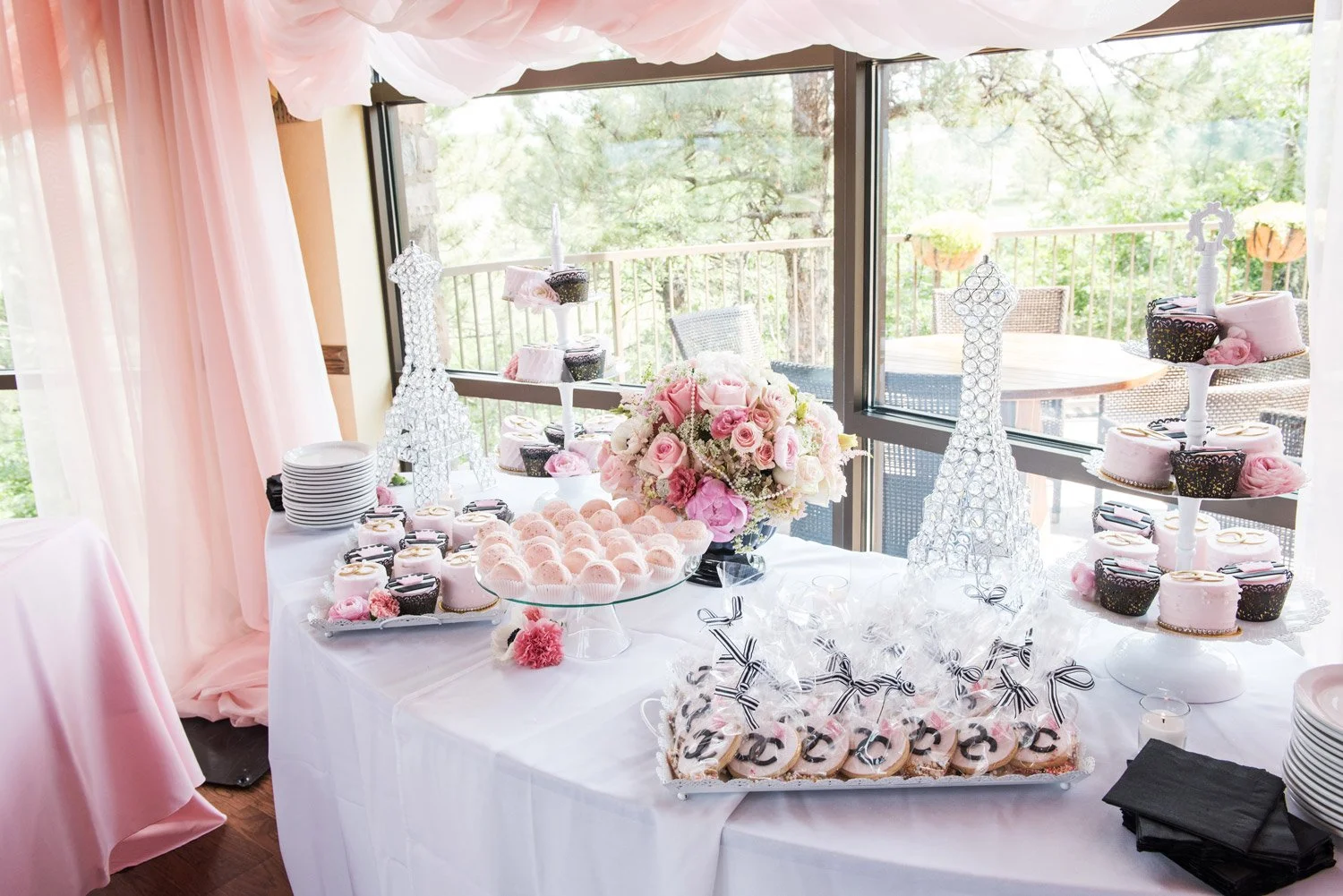 bridal shower with custom details and desserts