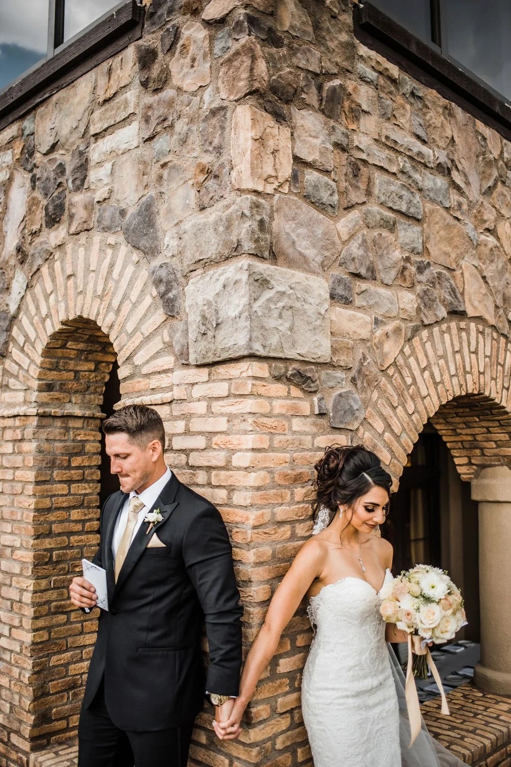 bride and groom first look