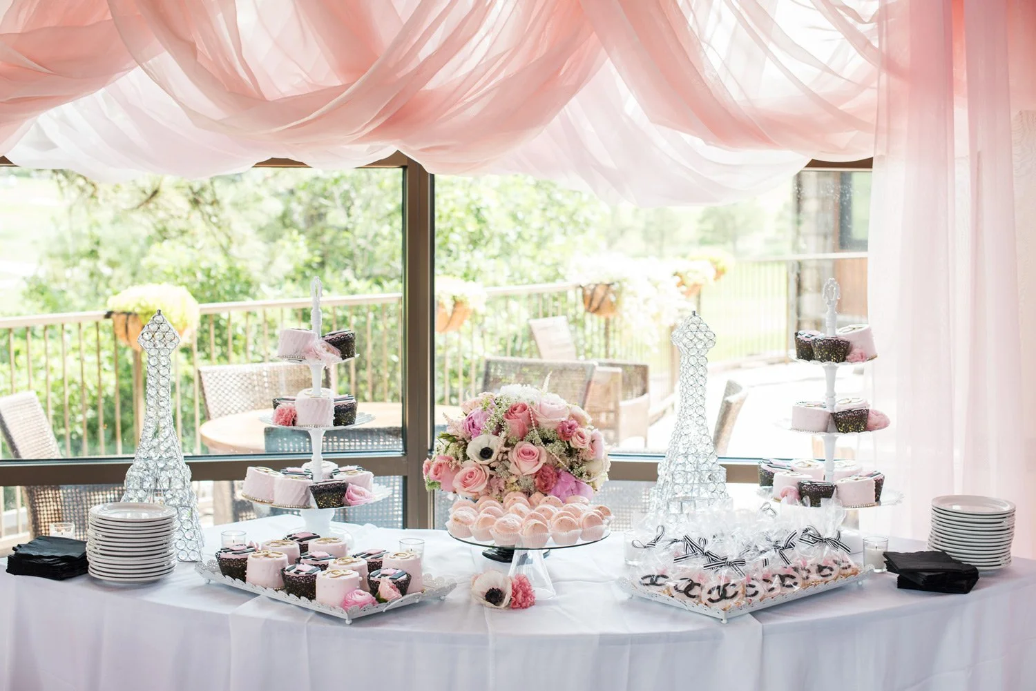 pink bridal shower hosted in the rotunda details and desserts 