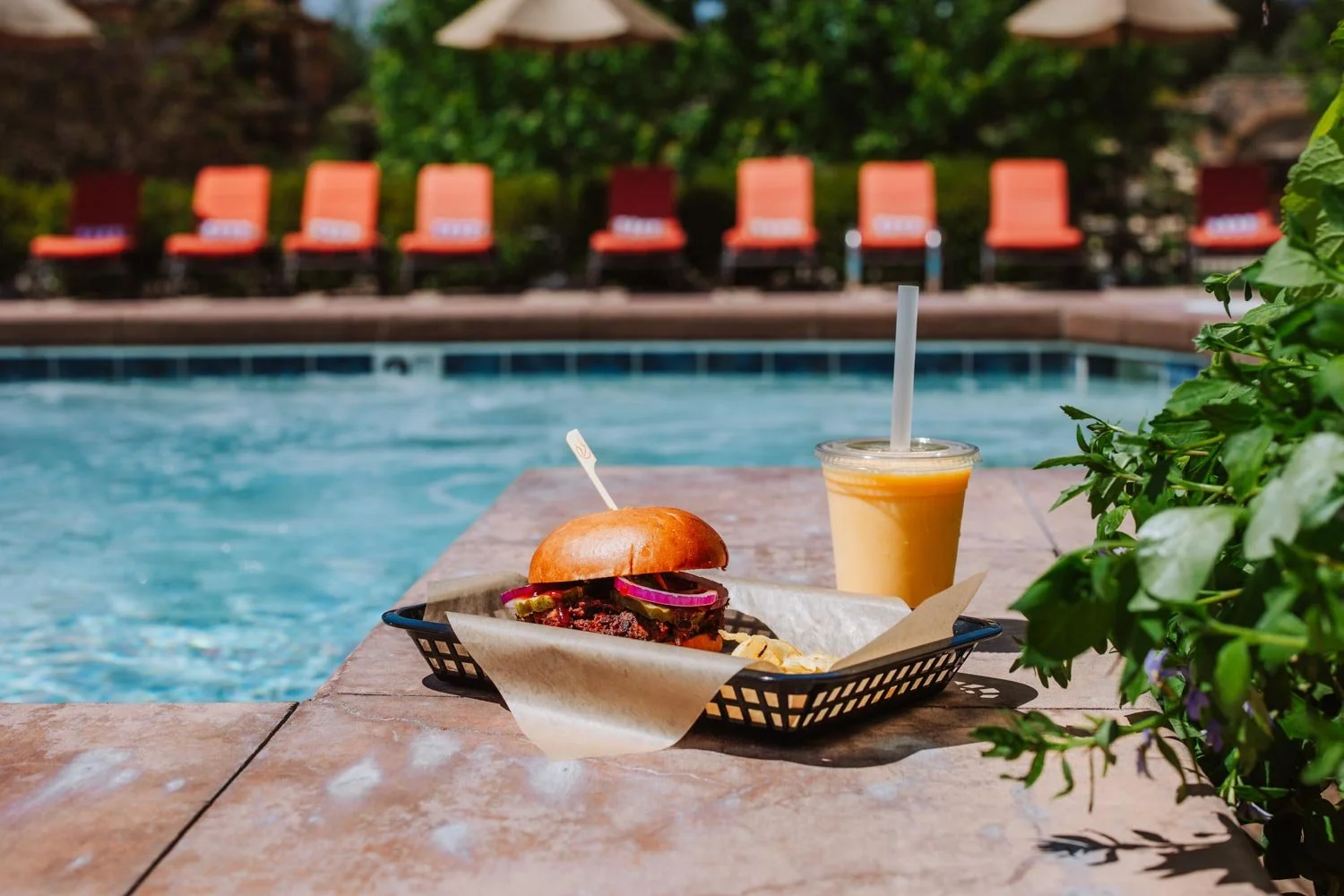 bbq brisket sandwich with a pineapple dream smoothie 
