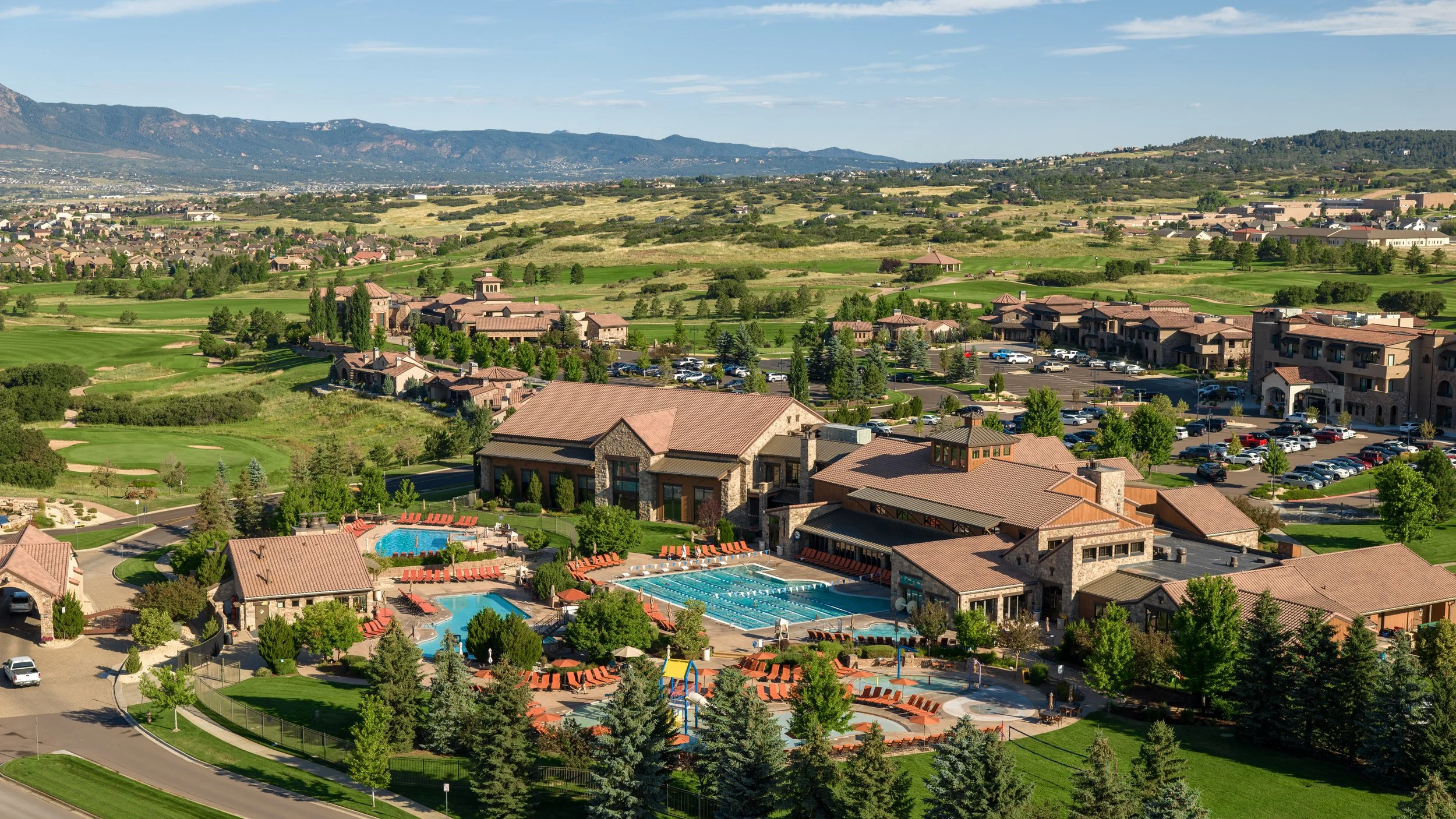 aerial image of the athletic club summer pools