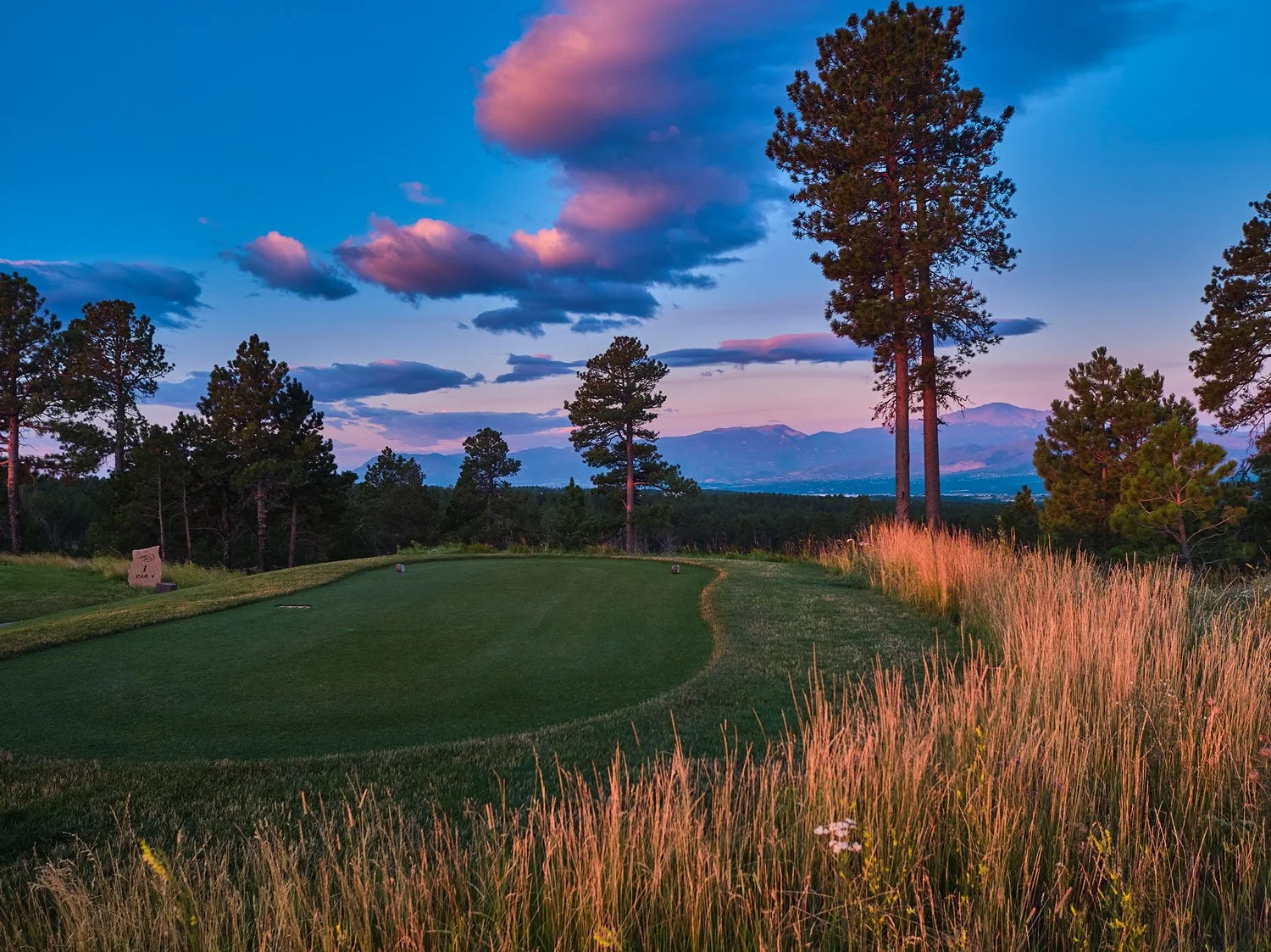 prairie and golf course at sunset