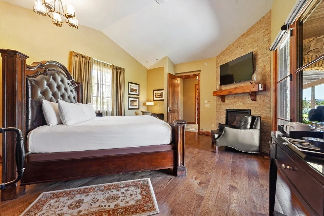 king bed in villa with on-suite bathroom