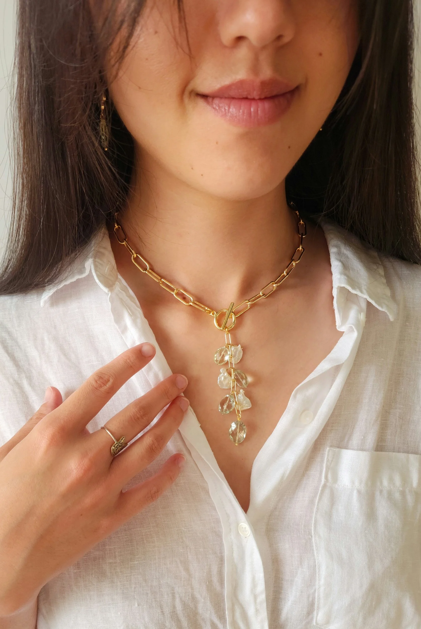 Green Amethyst & Keshi Pearl Waterfall Necklace – Heart Chakra - Open + Kind Collection