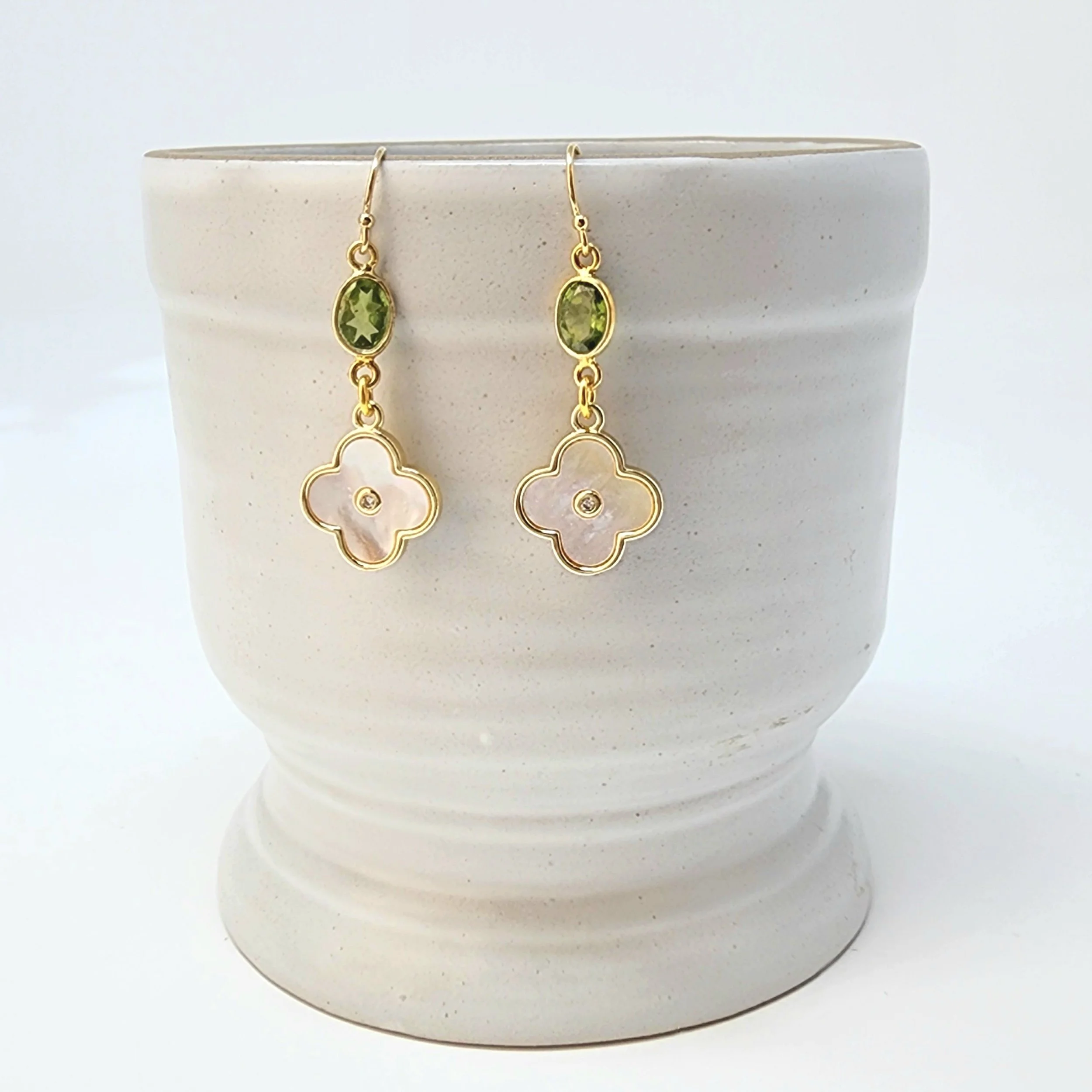 peridot and mother of pearl earrings
