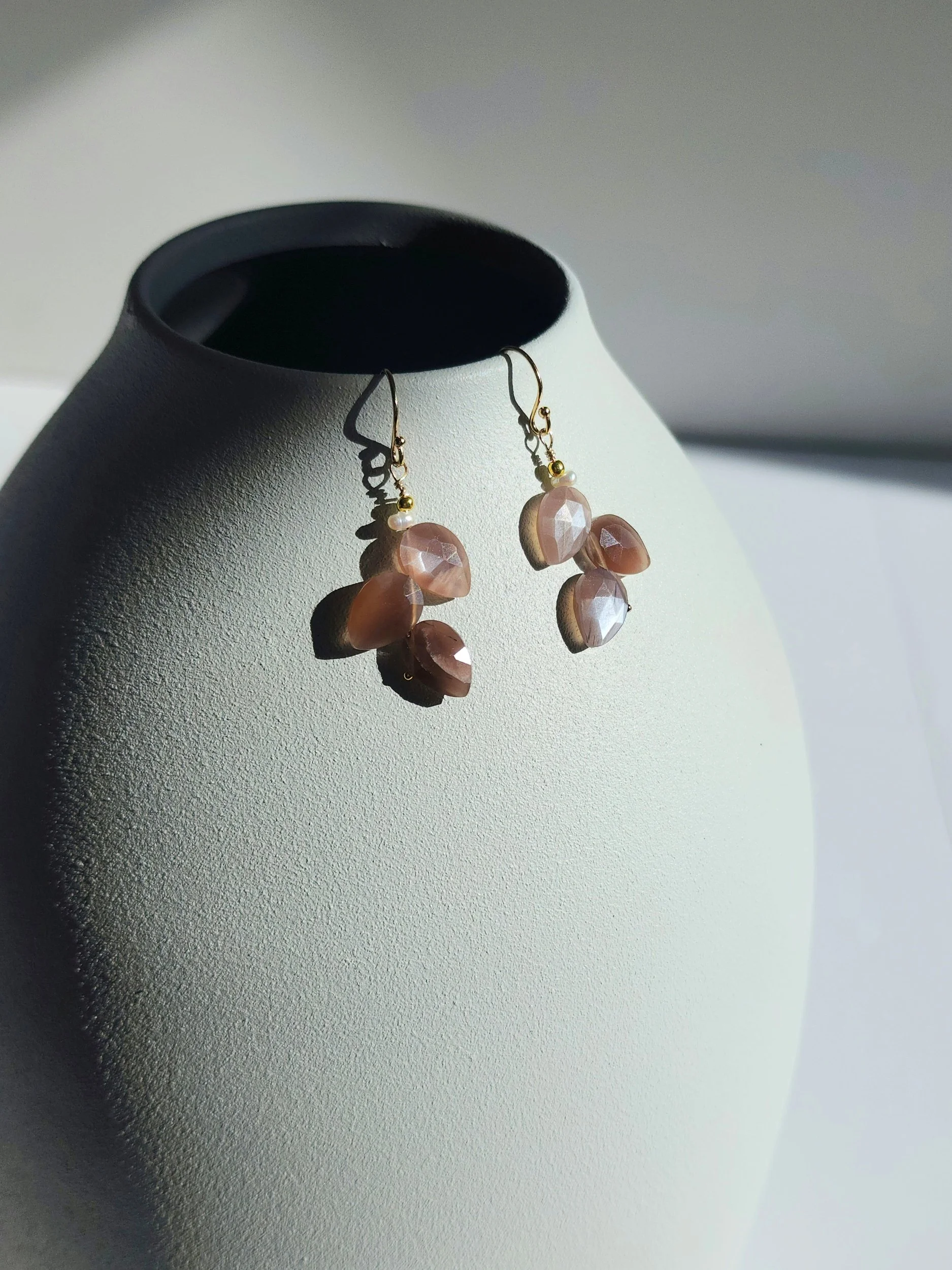 Chocolate Moonstone Cluster Earrings