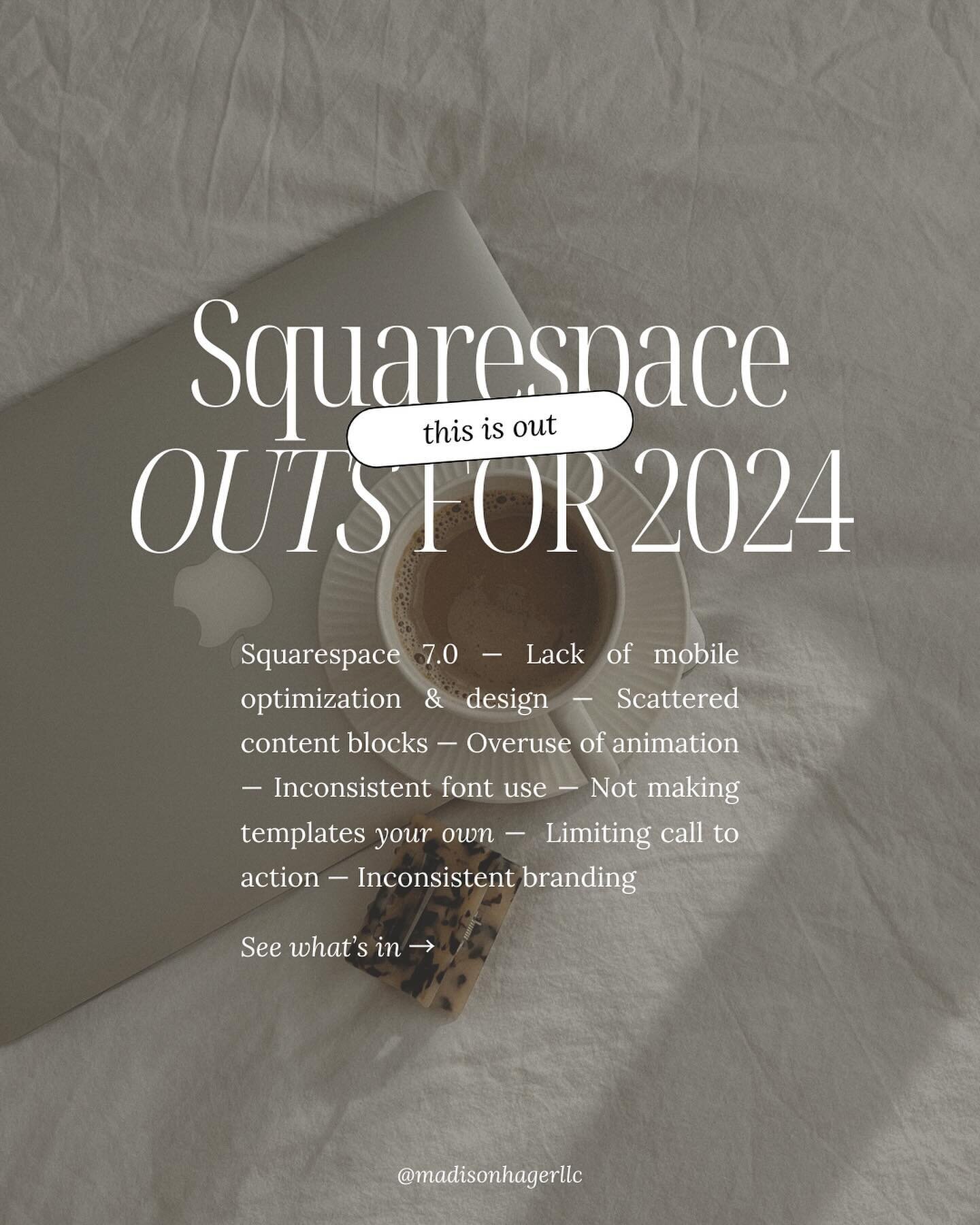 Thought I'd jump on the trend! ✨

If you're guilty of any of the following on slide one, it's never too late to make those changes!

Let 2024 be the year of making your website stand out, building your clientele, increasing sales.

Squarespace has SO