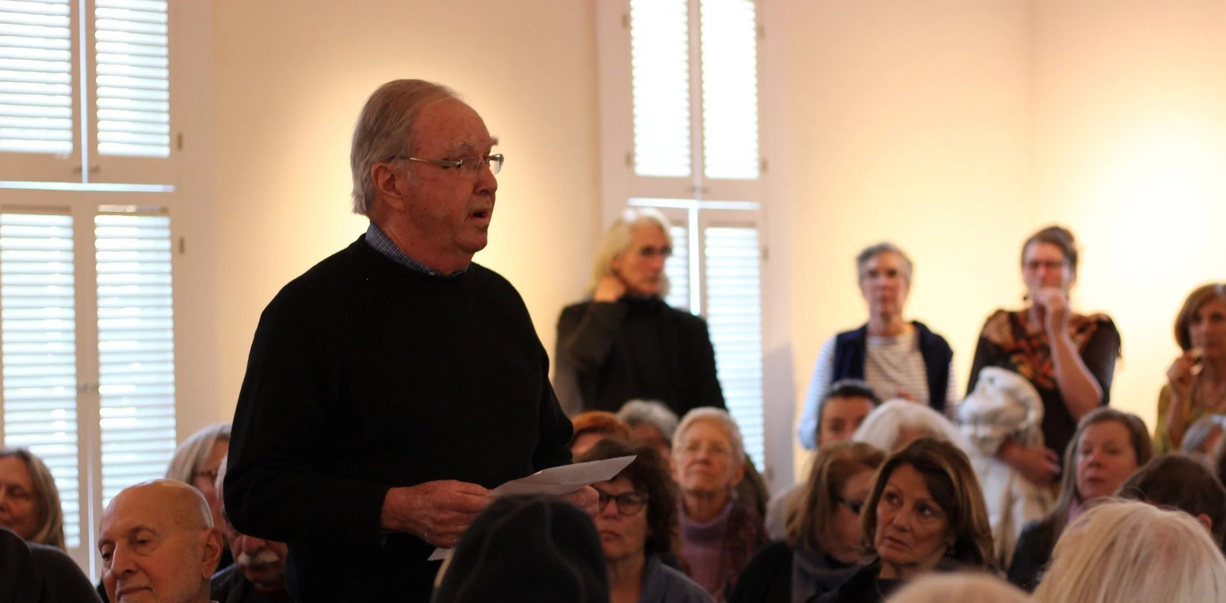 GWC Pres. Jay Featherstone reads at the Rocky Neck Cultural Center.