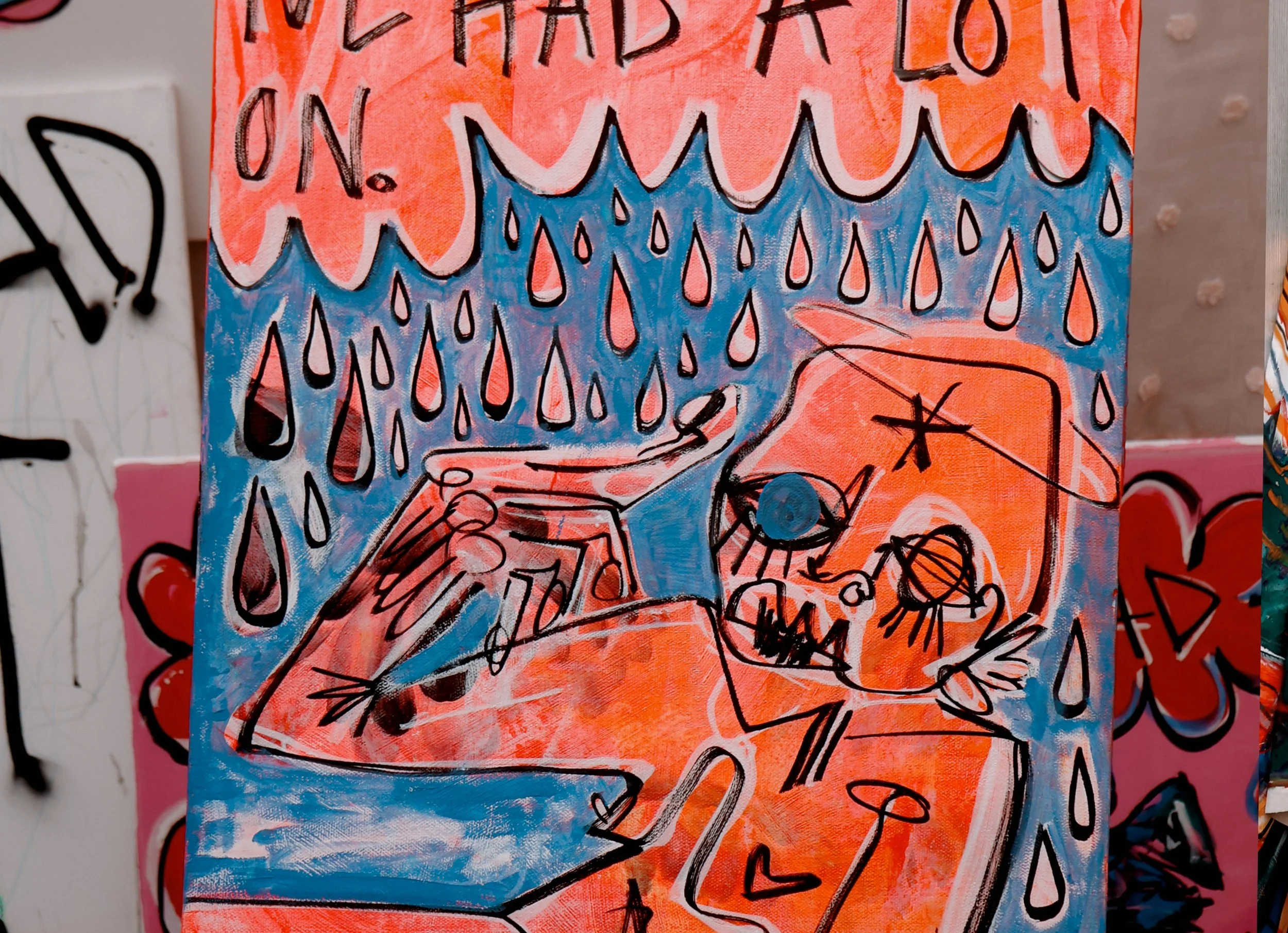 A LOT ON RAINING ORIGINAL PAINTING