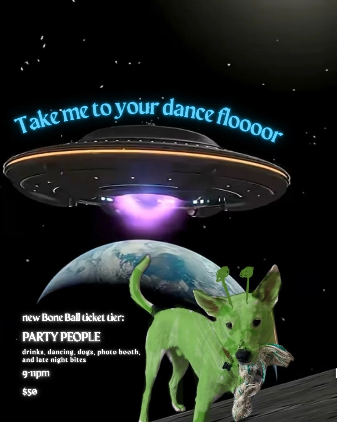 Pear Tree has made contact and wants to beam you directly to the Bone Ball dance floor.⁠
⁠
New to our biggest party of the year: our Party People ticket!!⁠
⁠
For $50, you can join us from 9&ndash;11PM for drinks, dancing, dogs, the photo booth, and l