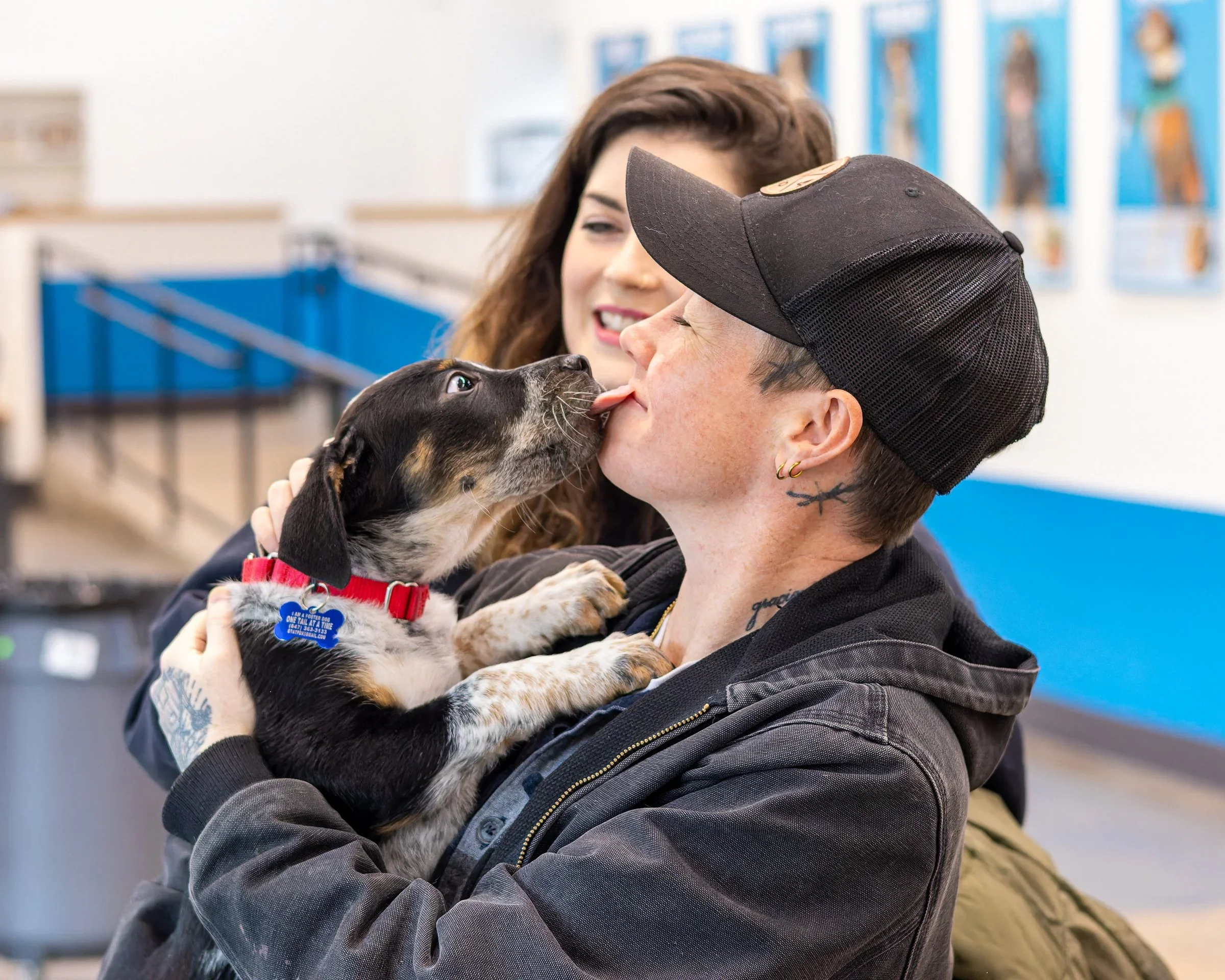 Person holding a puppy with another person