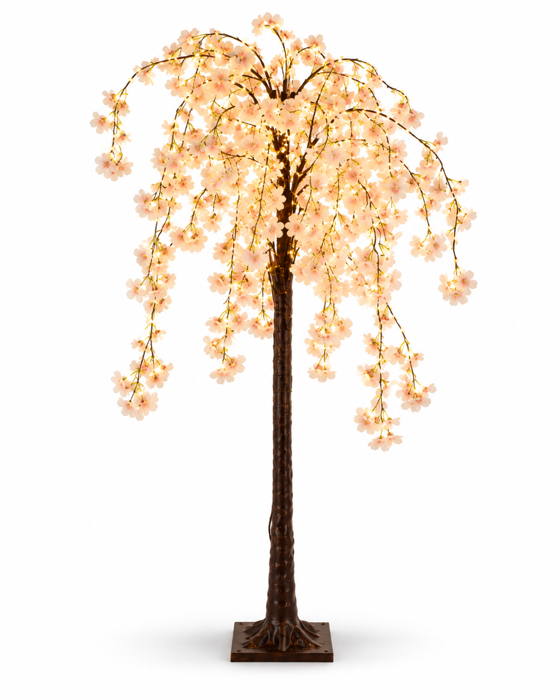 Cherry Blossom Tree Floor Lamp with Illuminated Blossom Branches on a White Background
