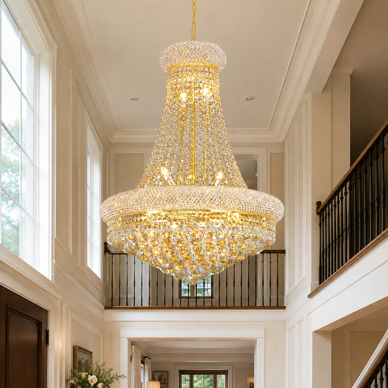 Luxury Gold Empire Crystal Chandelier, Elegant Tiered Crystal Pendant Light DS-SW01