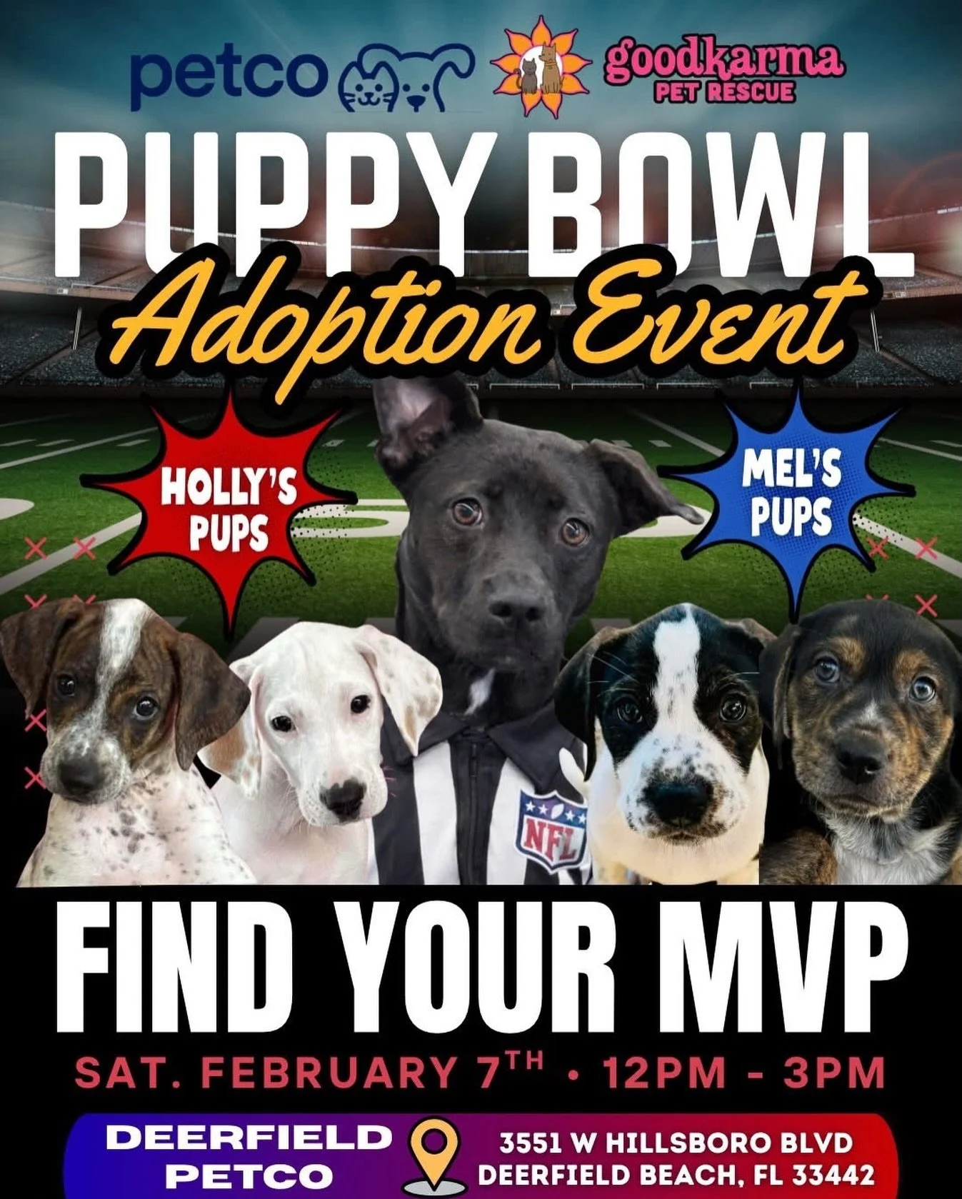 🏈🐾 Puppy Bowl Adoption Event &ndash; Find Your MVP! 🐾🏈

Ready to draft your newest teammate? Join us for our Puppy Bowl Adoption Event at Petco and meet some seriously adorable MVPs looking for their forever homes! 💙🐾

📆 Saturday, February 7th
