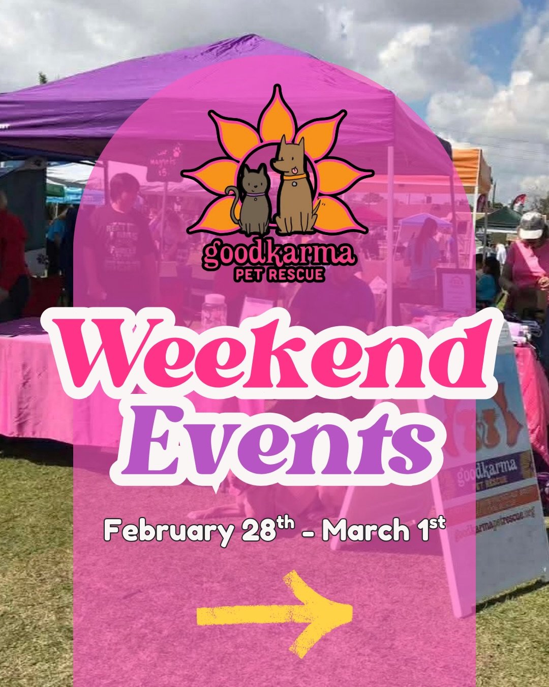 It&rsquo;s a busy (and exciting!) weekend for Good Karma 🐾 &mdash; come out and meet your match! 💕

Here&rsquo;s where you can find us:

✨ Friday &ndash; Sunday | Feb 27 &ndash; Mar 1
📍 Pet Evolution Grand Opening &ndash; Cooper City
We&rsquo;ll b
