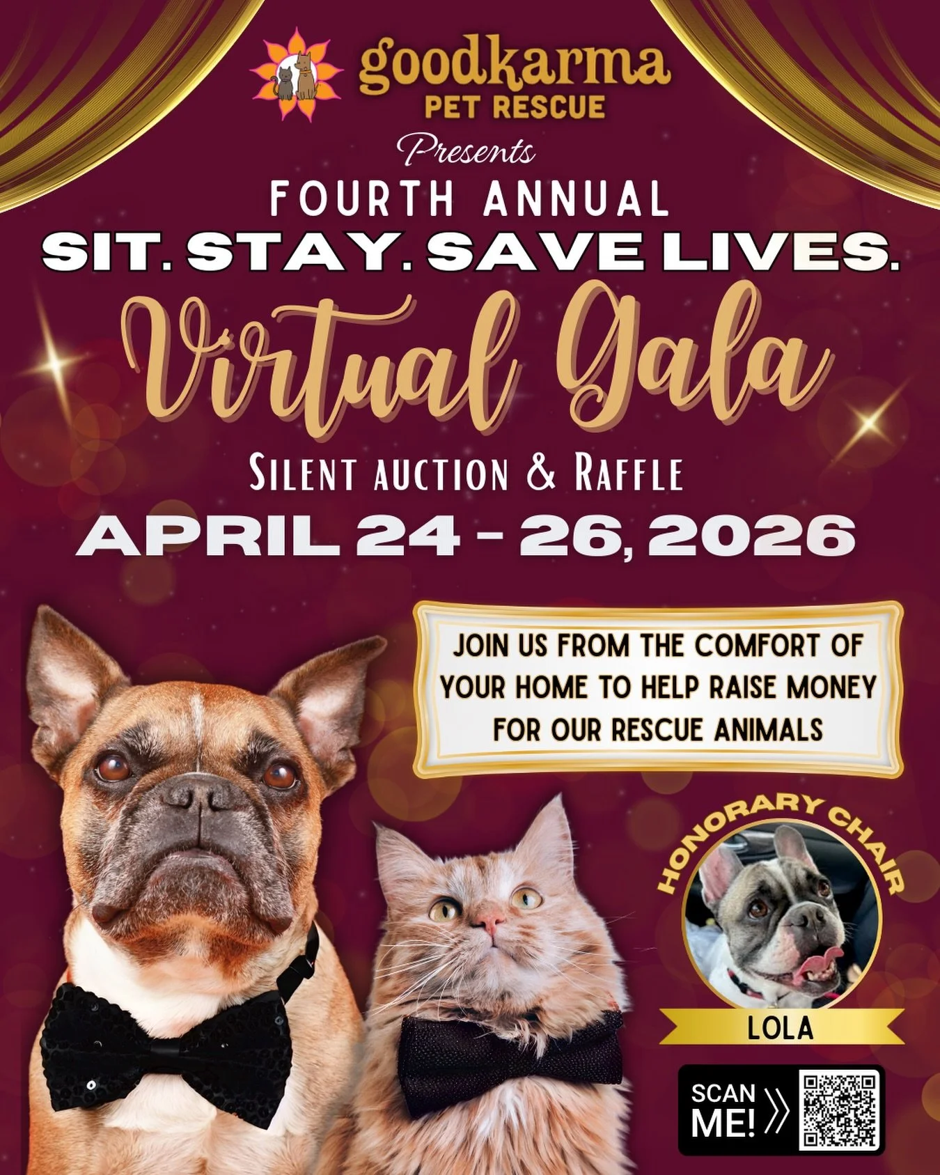 🎉 Drumroll, please&hellip; 🎉

We&rsquo;re excited to announce the Honorary Chair for our 4th Annual Sit, Stay, Celebrate Virtual Gala&hellip; the one and only LOLA! 🐾✨

Lola is the beloved sister of our two previous honorary chairs, Ralphie the Re
