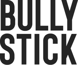 Dark background with large, bold, black text saying 'BULLY STICK'.