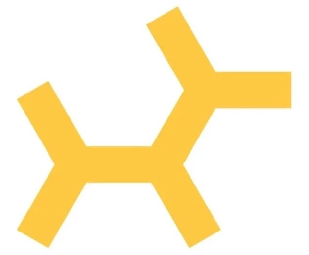 Yellow geometric shape that resembles a dog on a white background.