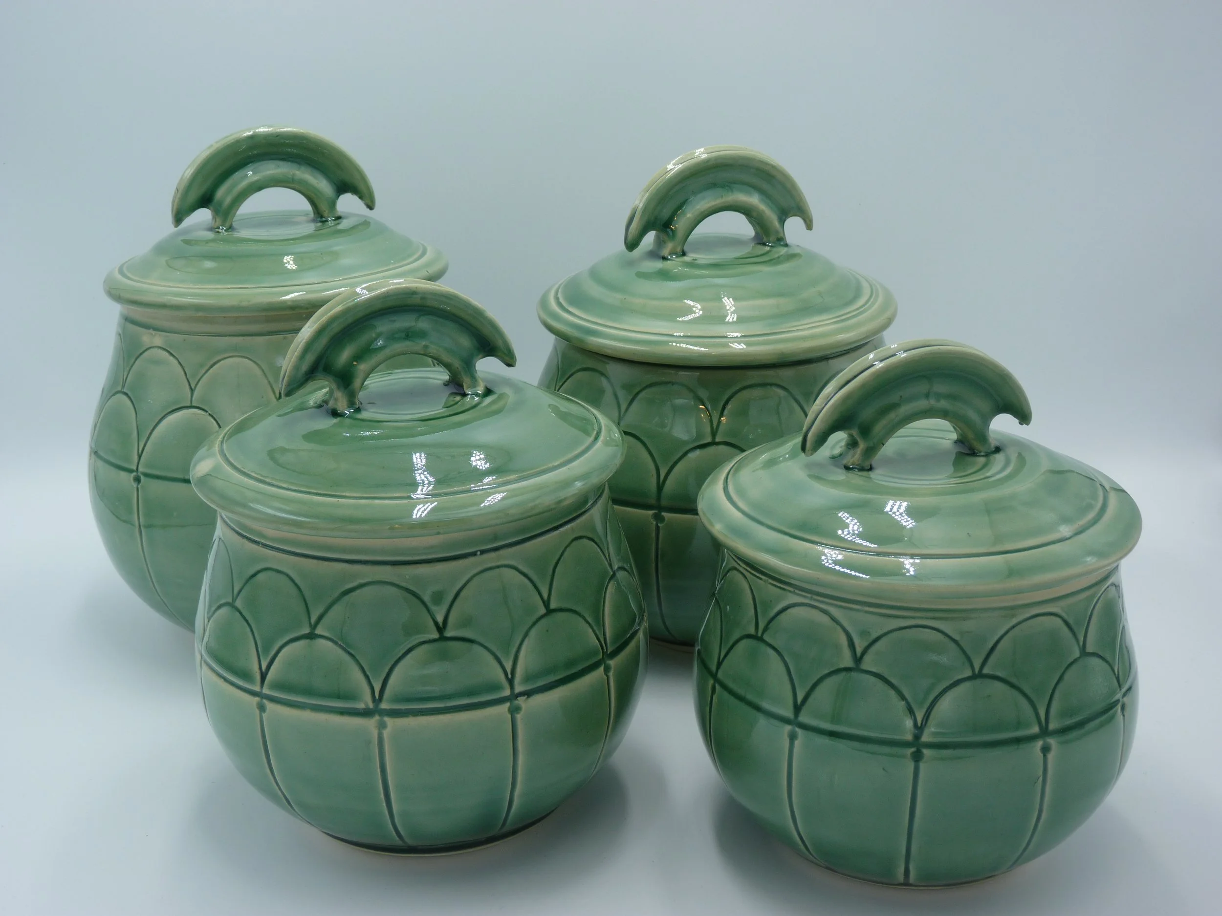 Canister set of 4 with Fish Scale Carving