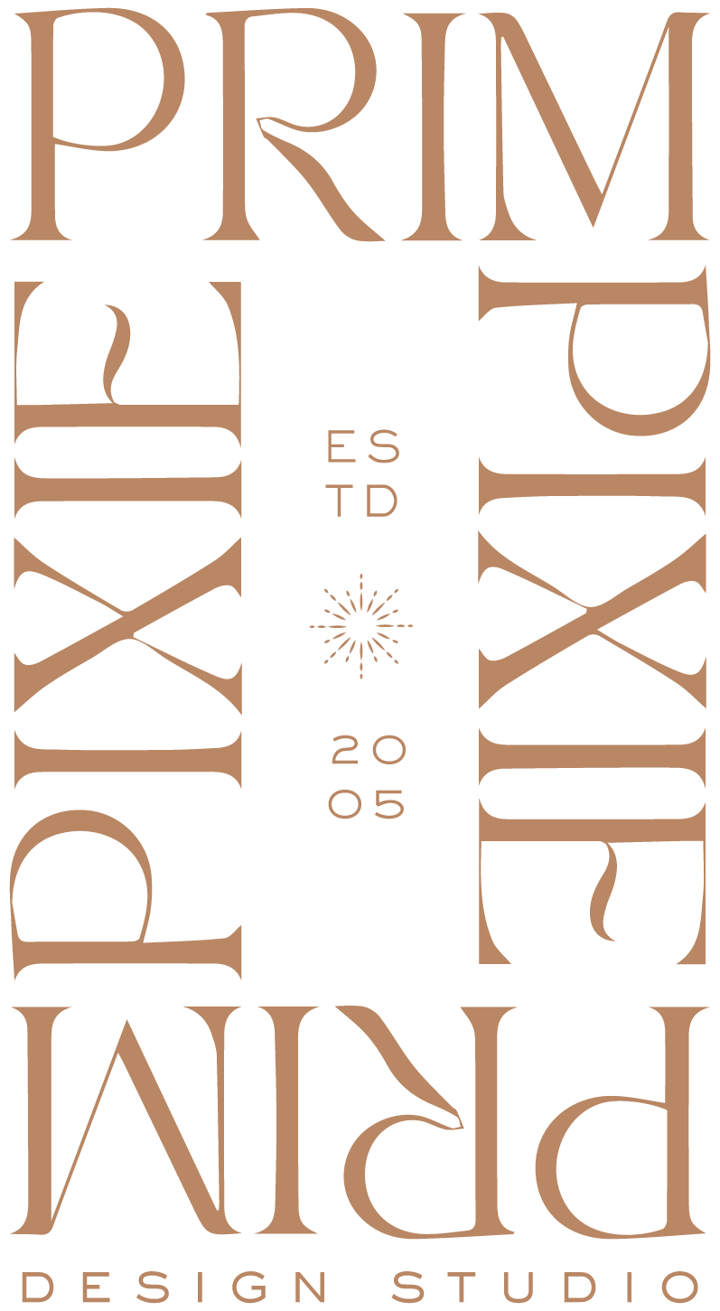 Logo for Prim Pixie Design Studio with the text 'Established 2005' and decorative elements.