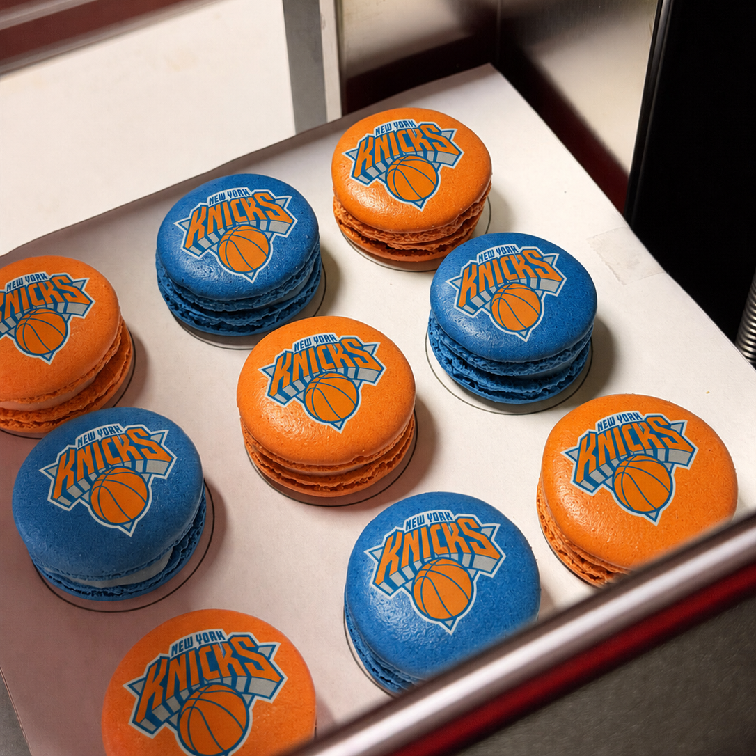 knicks logo printed on Made by Pauline Macarons