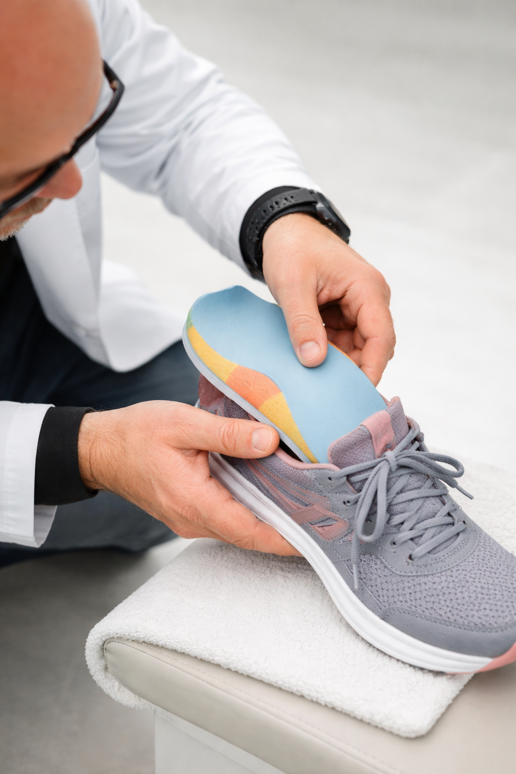 Modern wooden house in a mountainous landscape with a large glass window, surrounded by yellow-green bushes, under a cloudy sky.