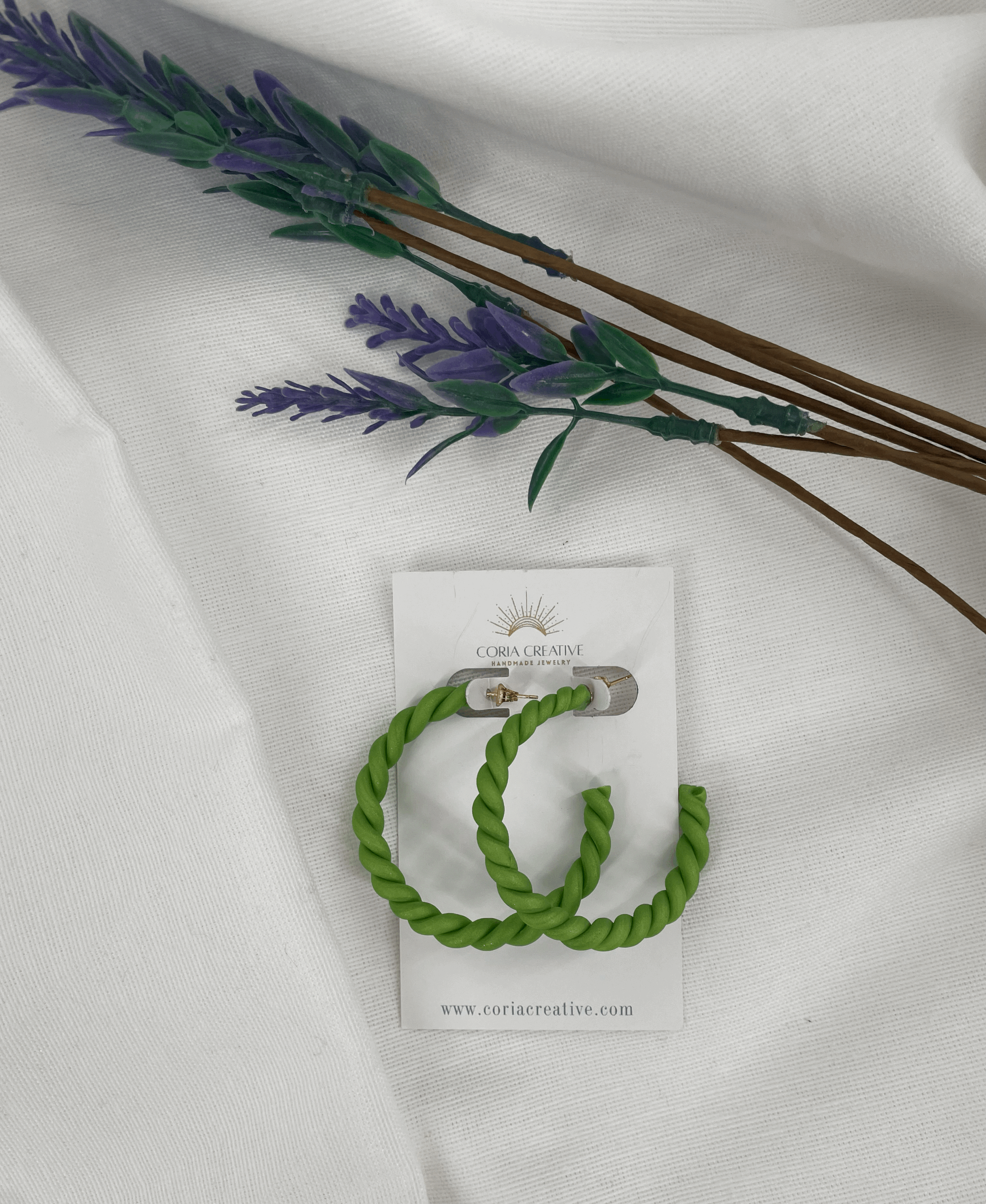 Green Twisted Hoops