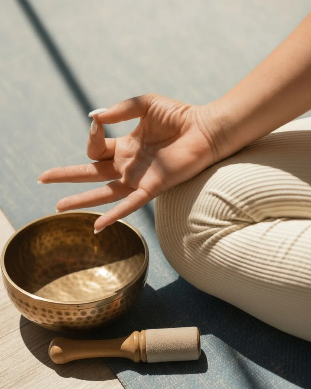 A yoga class in progress at the Dhamma Centre