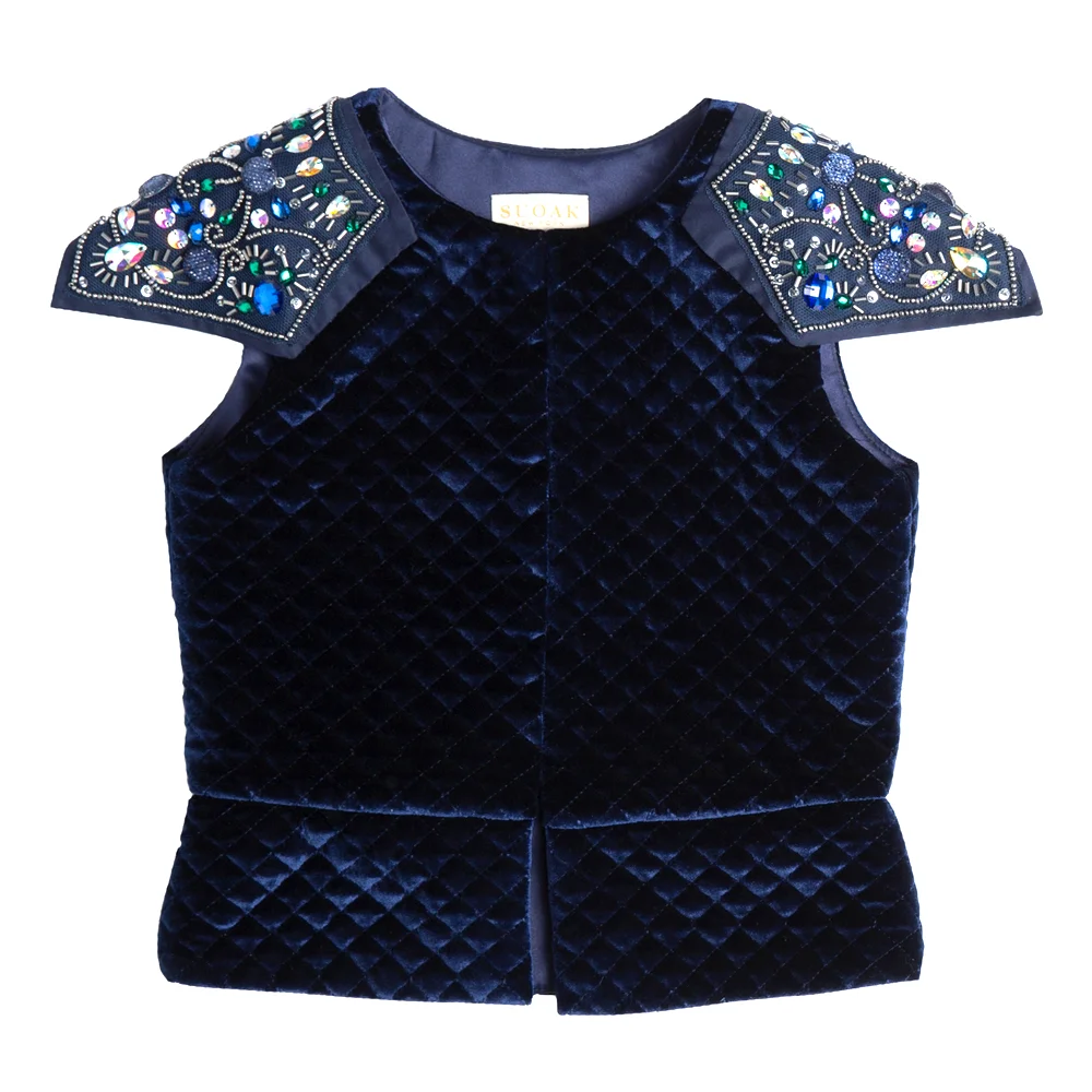 Navy velvet gemstone vest