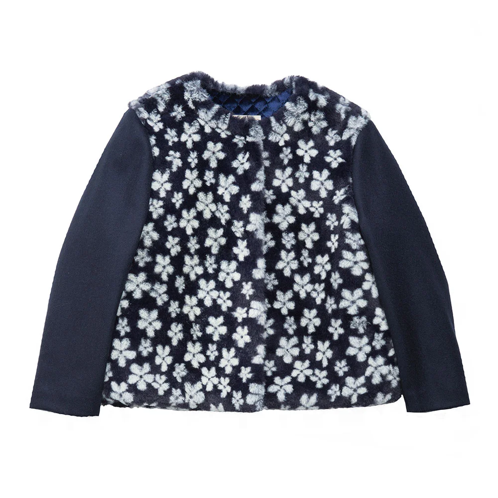 Floral fur jacket with neck warmer