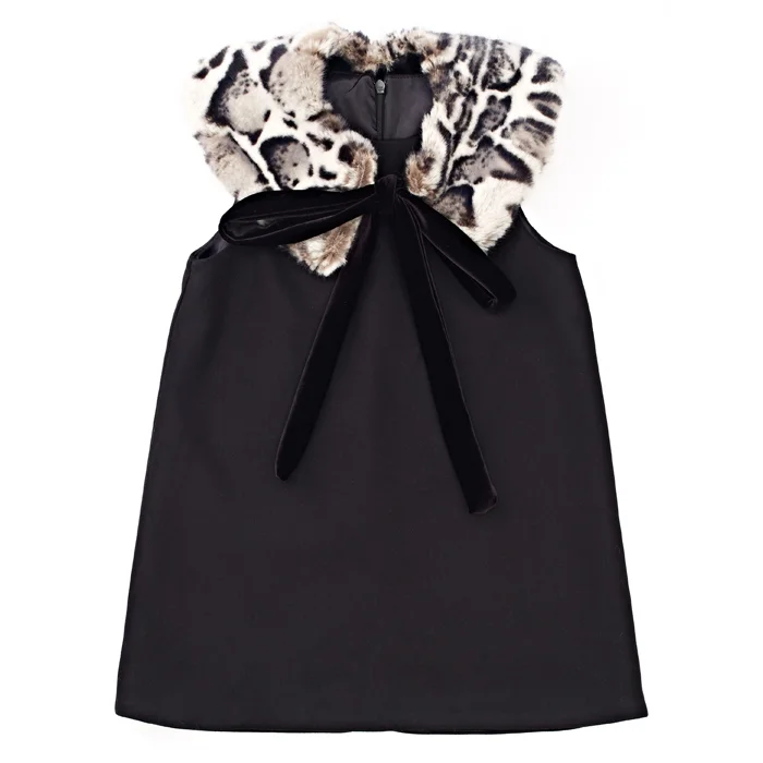 Leopard faux fur baby dress