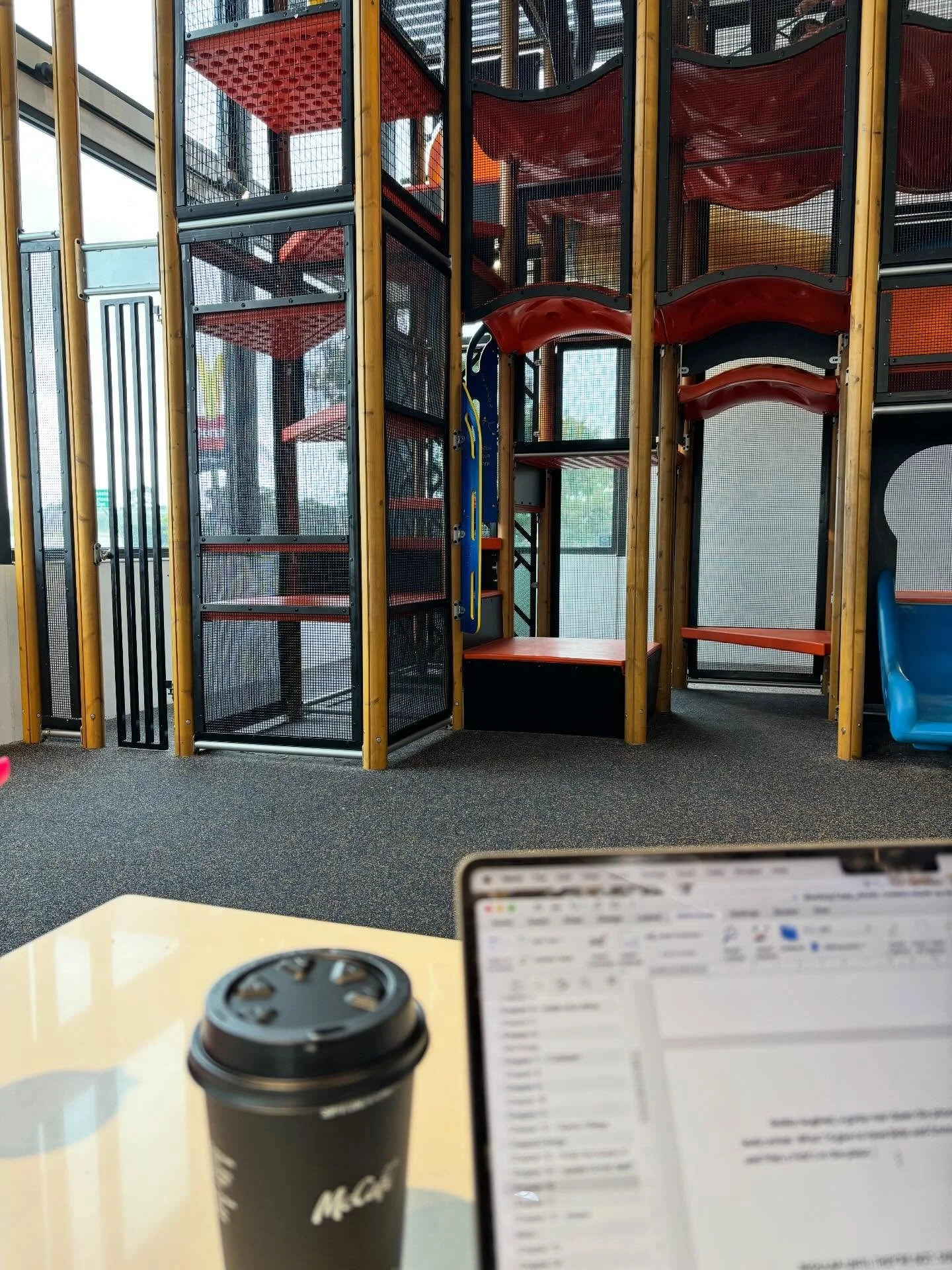 Whatever gets it done. 

Maccas playground + kids + long weekend + coffee + laptop.

Total words written= 3
Total 50c ice-creams that hit the floor = 2
Regrets at leaving the house= 0

Have a lovely long weekend. 🐰 🍫 

🫠🫠🫠🫠🫠🫠🫠🫠

#writing #w