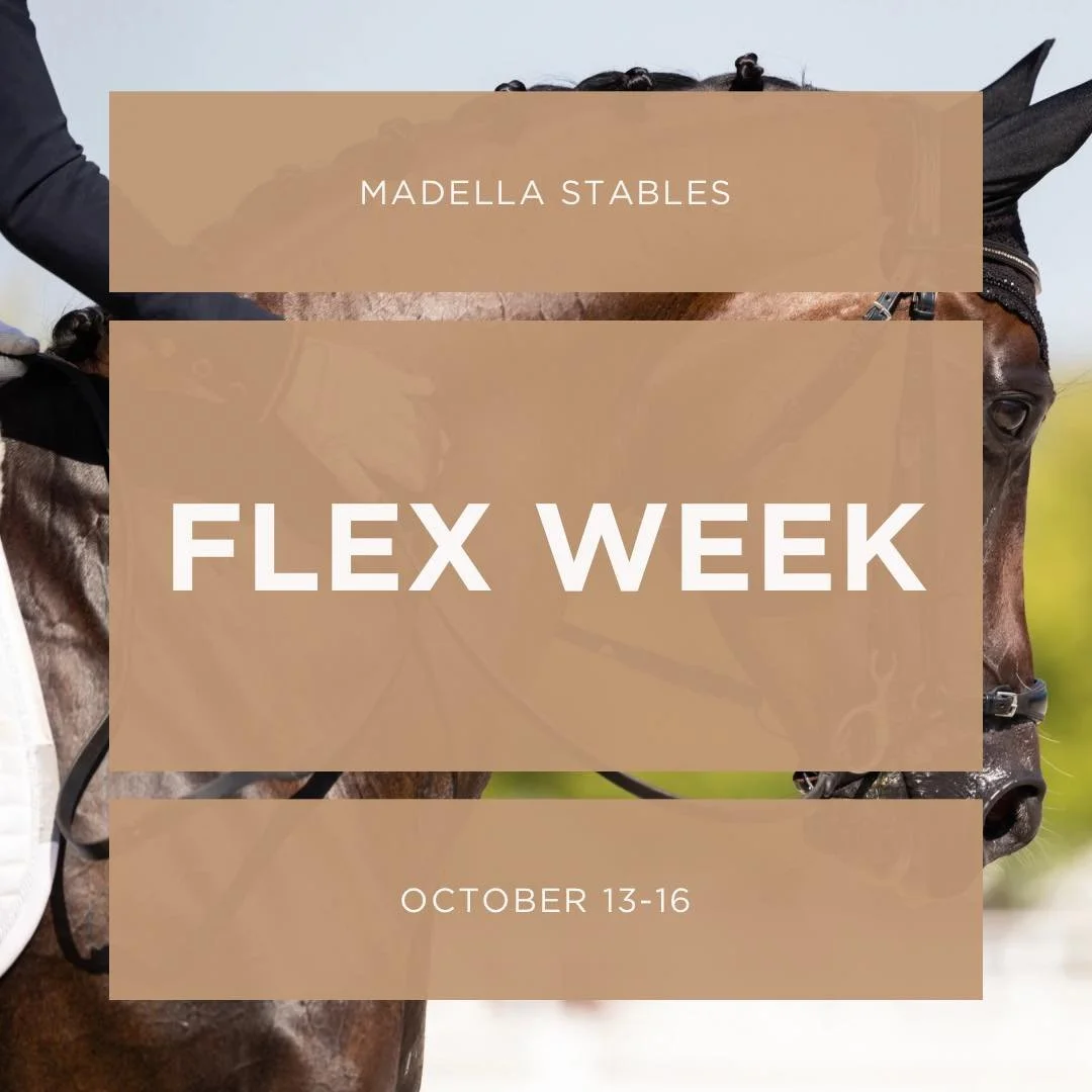 Reminder that this coming Monday-Thursday is a flex week for barn maintenance. We have a few exciting upgrades happening next week! Regular lessons will resume Friday, October 17.