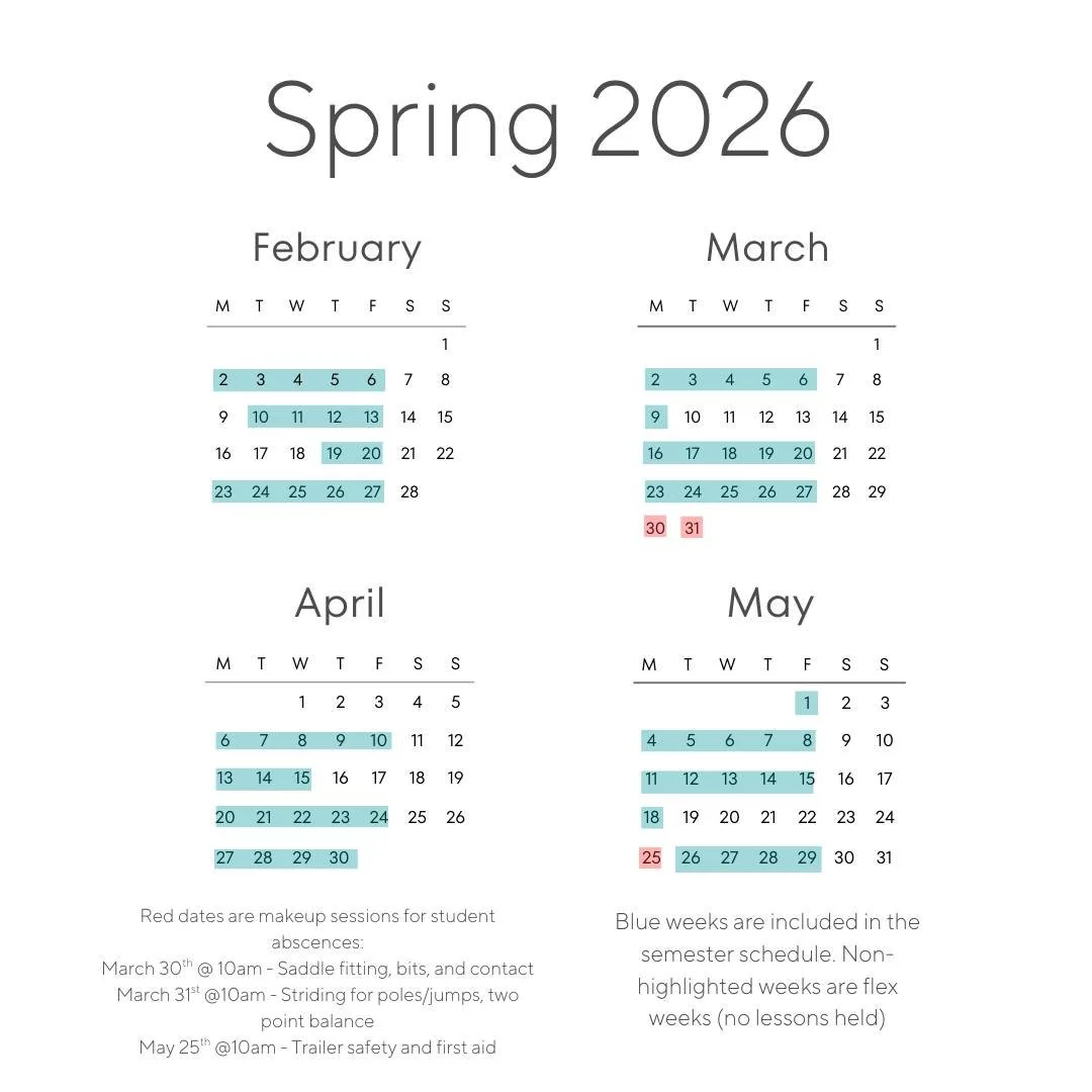 Sneak peek of our spring schedule! Tuition requests will open this Friday - stay tuned.
