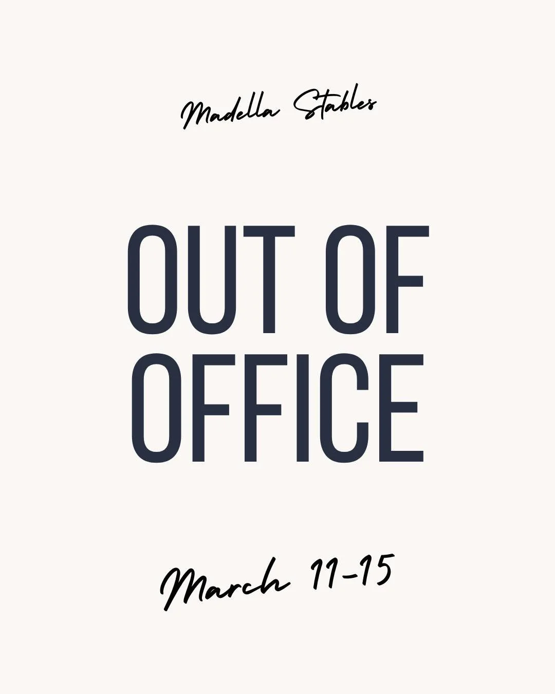 We will be out of office March 11 through 15. Please ensure all pertinent inquiries are sent before end of day tomorrow to receive a prompt response - we will be back in office March 16.