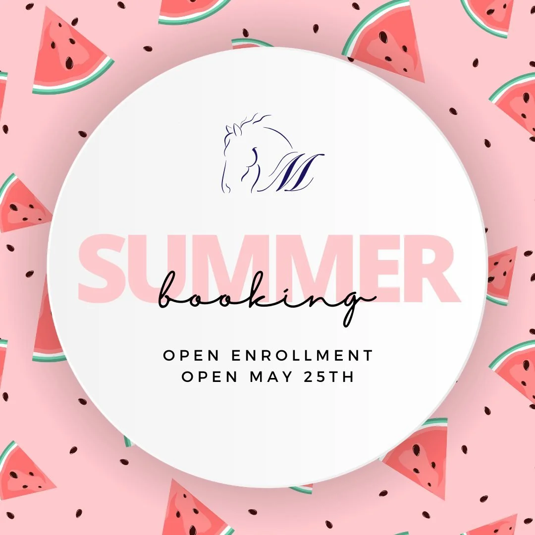 Open enrollment occurs in only 2 weeks! Mark your calendars as spots fill quickly - this is a great opportunity for those looking to complete an intro lesson, brush up on their skills, or meet new goals before the fall season starts.