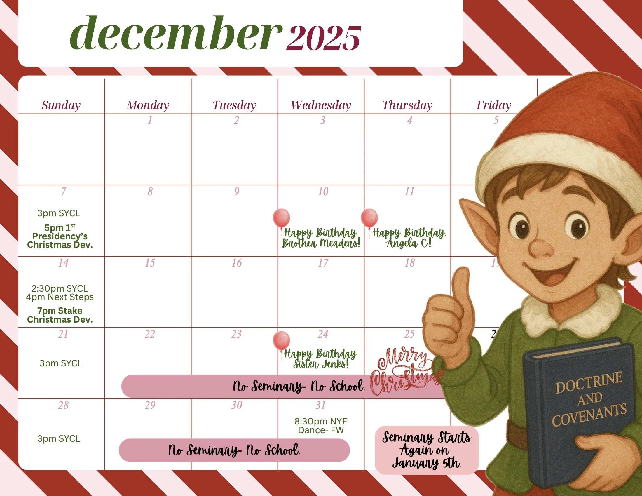 Seminary December Calendar