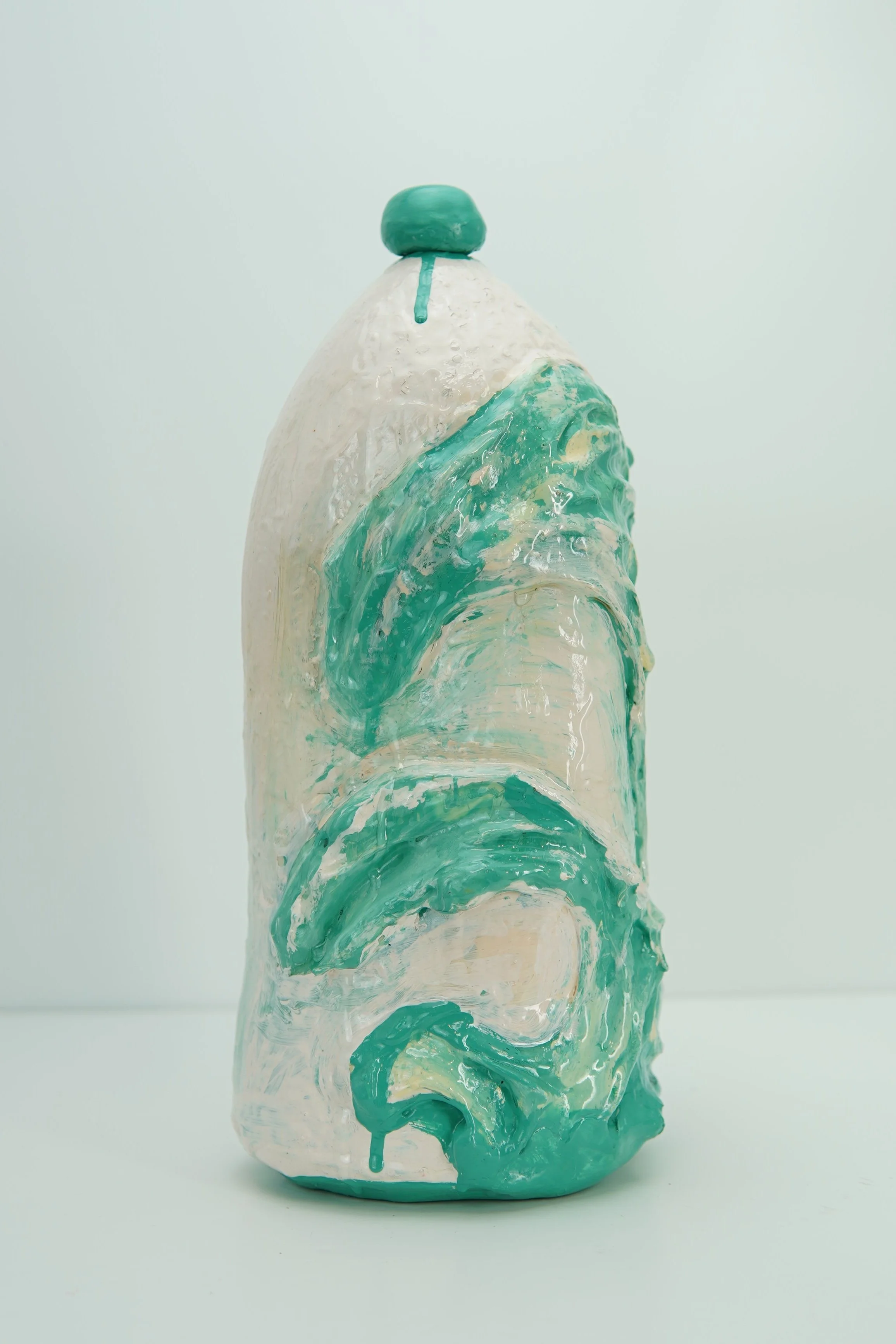 In Ash Banquet, artist Sophia Huang creates abstract resin and clay foam vessels containing the ashes of burned letters to past lovers and former selves, transforming grief into a ritual of containment, closure, and release.