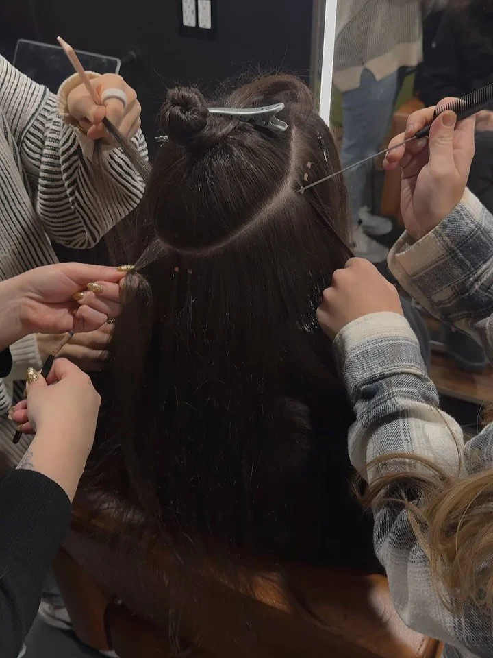 all hands on deck.
bts of advanced extension training at Siren - because where hair is placed matters just as much as how it looks.

Louisville hair extensions | hair extension salon | Kentucky hair extensions
