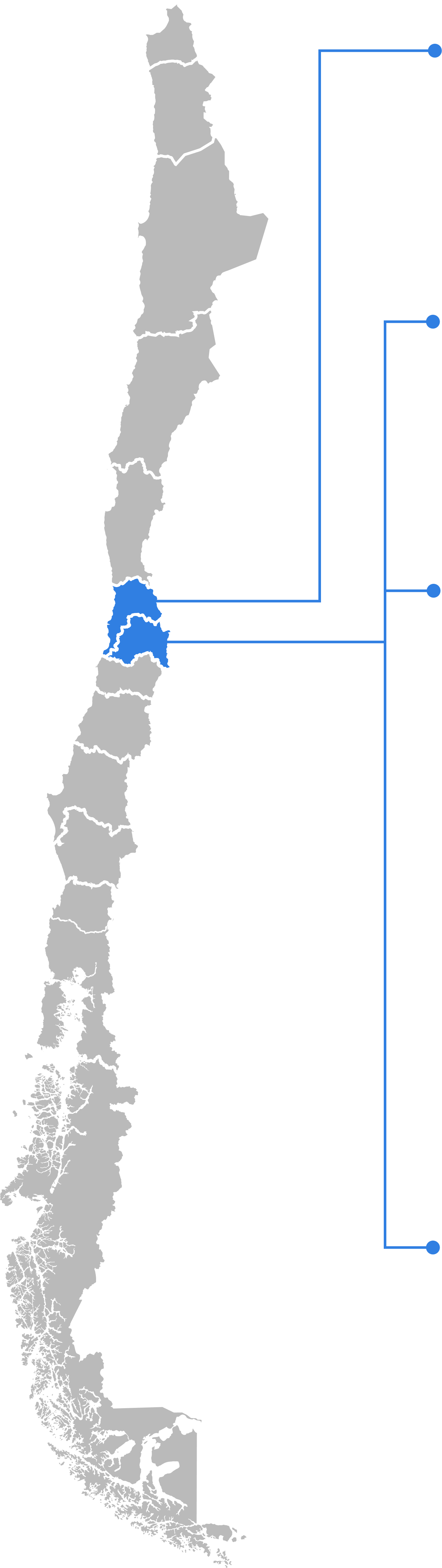 Mapa de Chile con región del Ñuble resaltada en azul.