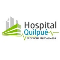 Logo del Hospital Quilpúe, de la Provincia Marga Marga, que incluye imágenes abstractas de edificios de hospital y texto.