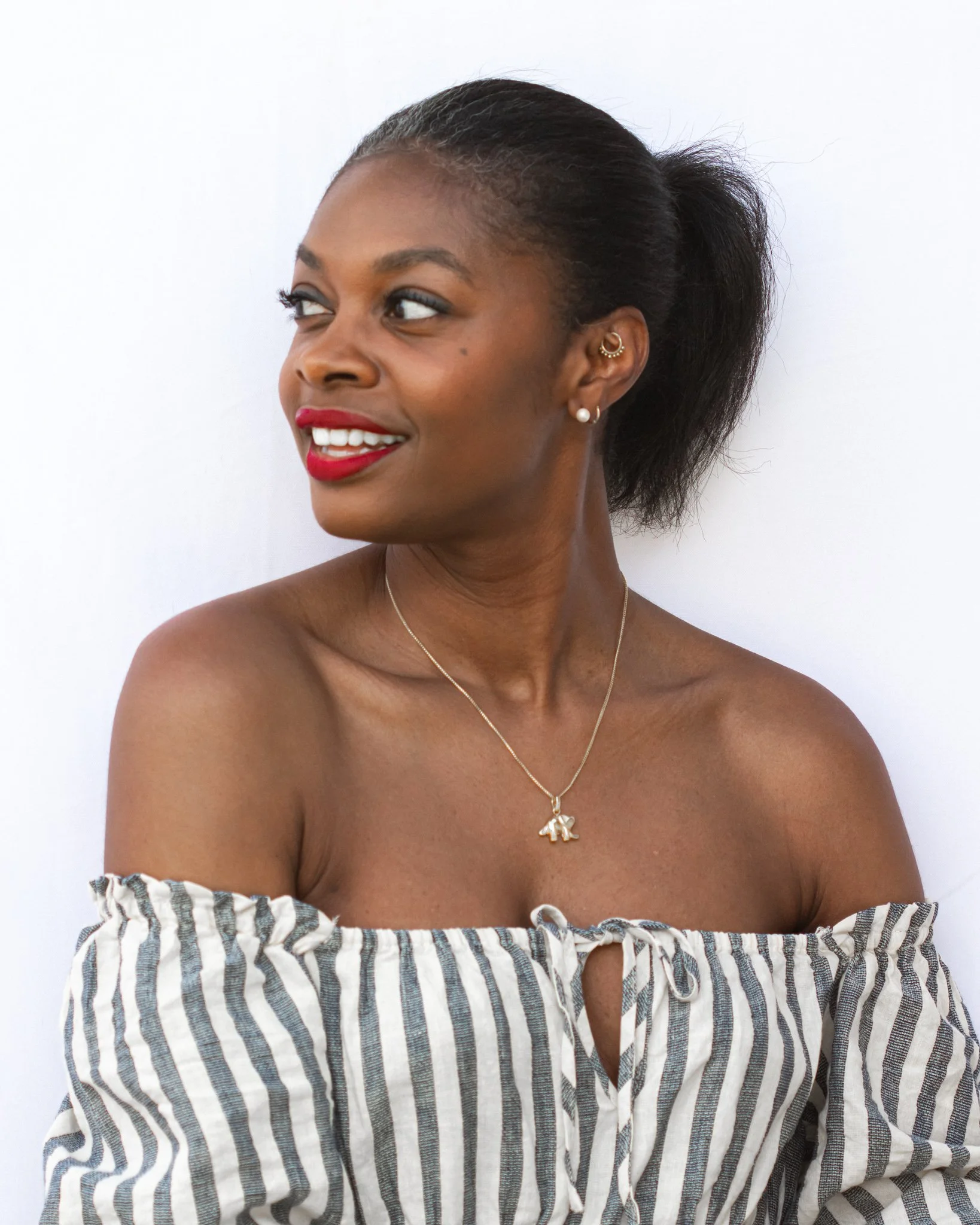 model wearing red lipstick